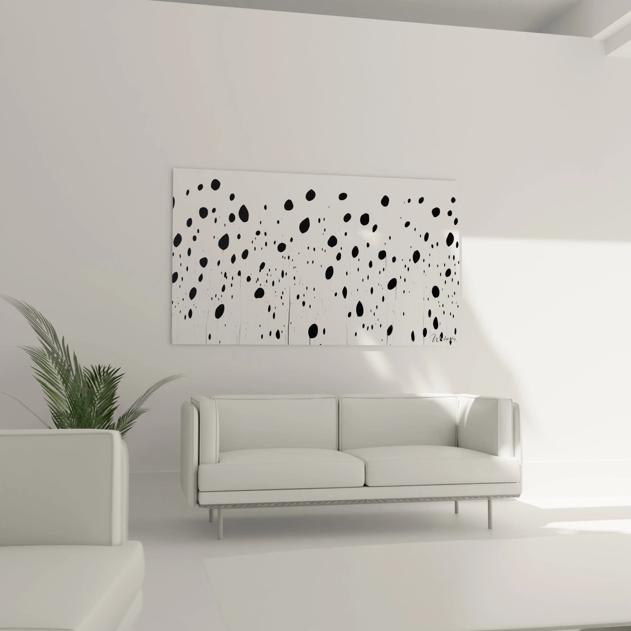 Tableau tacheté noir et blanc de Walensky, parfait pour décorer un salon moderne