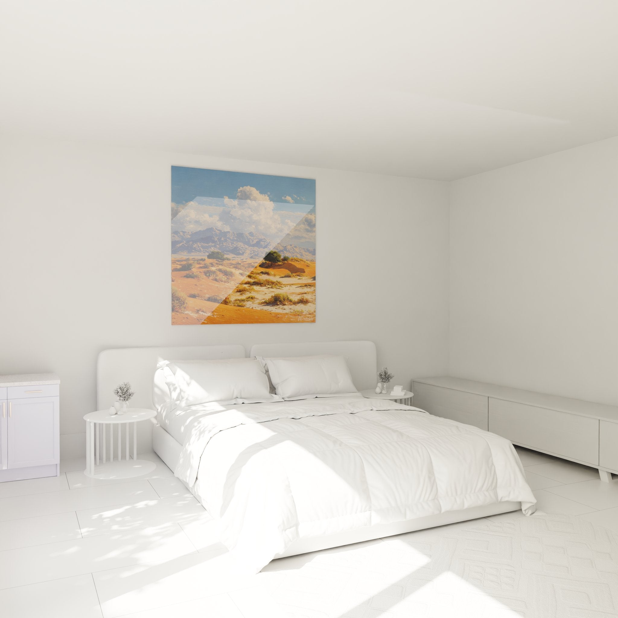 Tableau désert montagnes décorant une chambre moderne avec ambiance apaisante et naturelle
