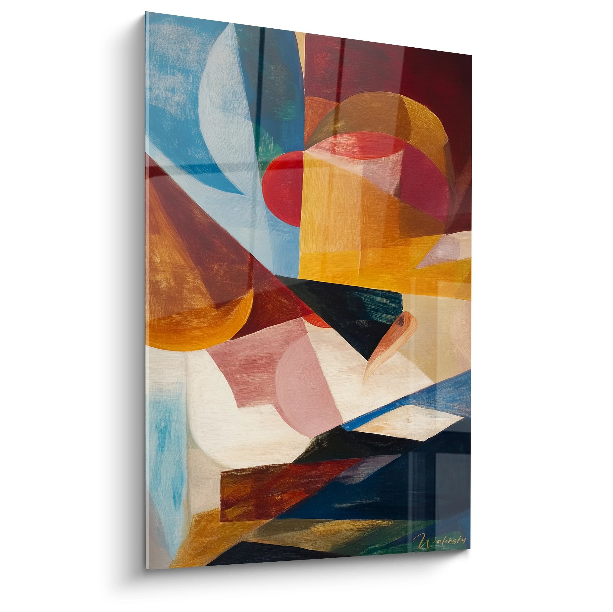 Tableau mural dessin formes géométriques abstraites aux couleurs vives bleu orange rouge