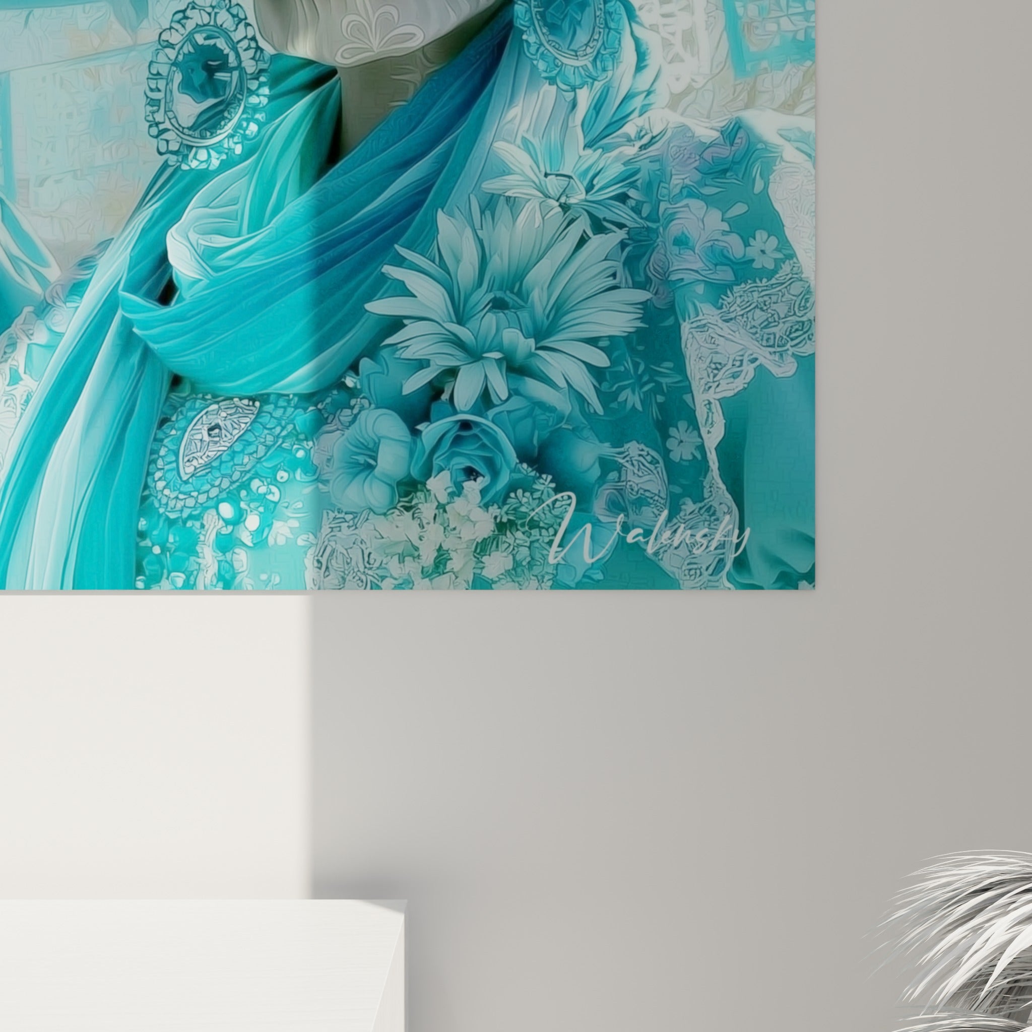 Grain glacé des crânes Dia de los Muertos révélant motifs floraux turquoise et empâtements blancs délicats