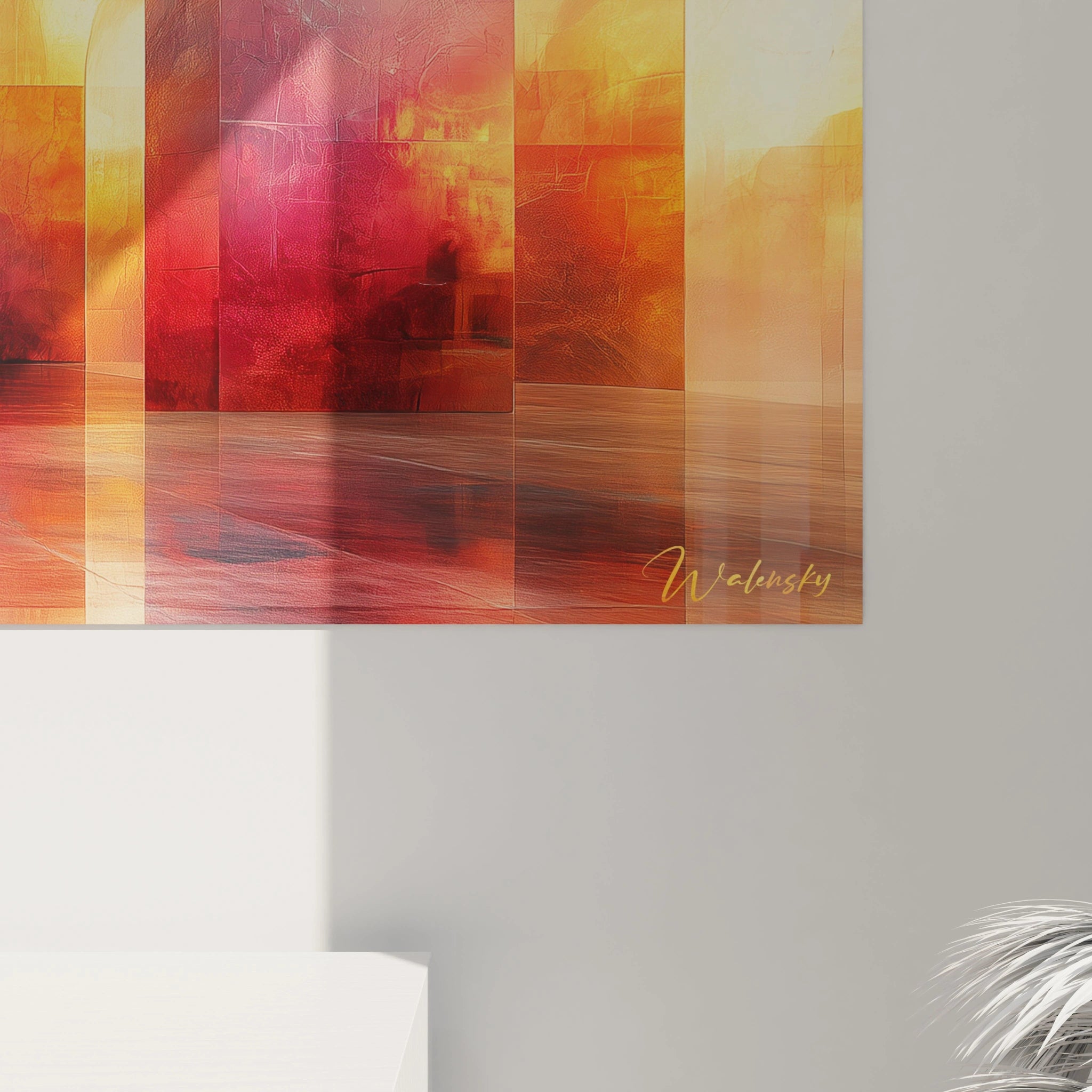 Tableau géométrique abstrait de Walensky aux couleurs vives et aux motifs modernes pour un décor contemporain