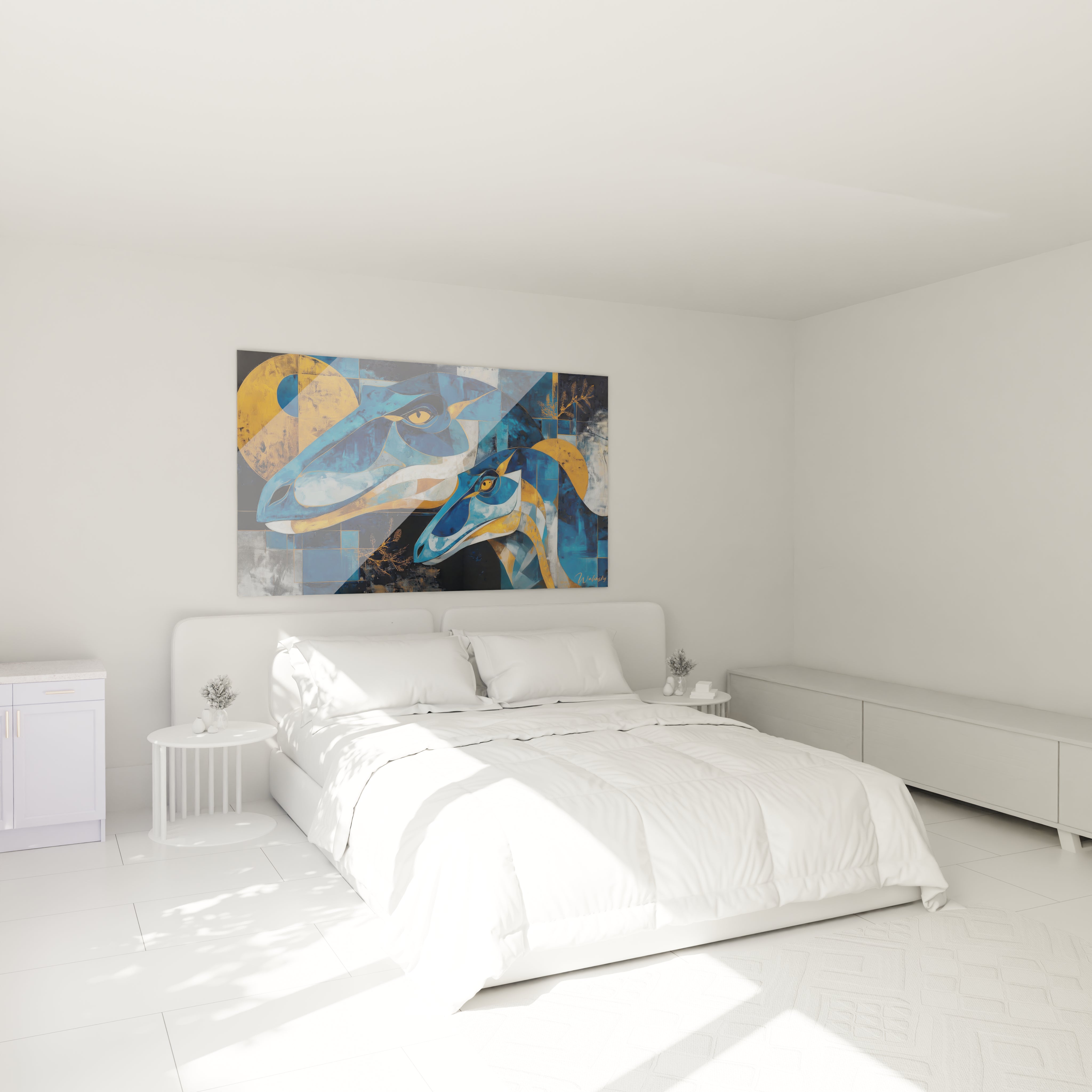Tableau dinosaures abstraits dans chambre moderne décoration murale contemporaine