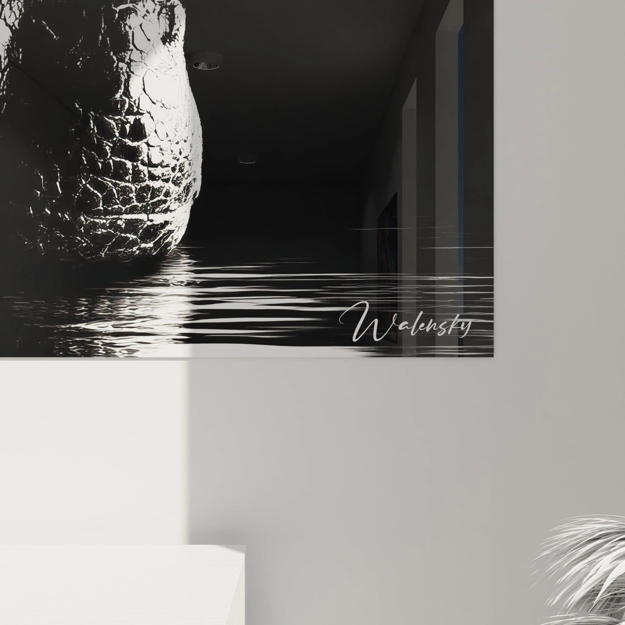 Vue d'ensemble tableau mural dinosaure des eaux, œuvre d'art préhistorique format panoramique