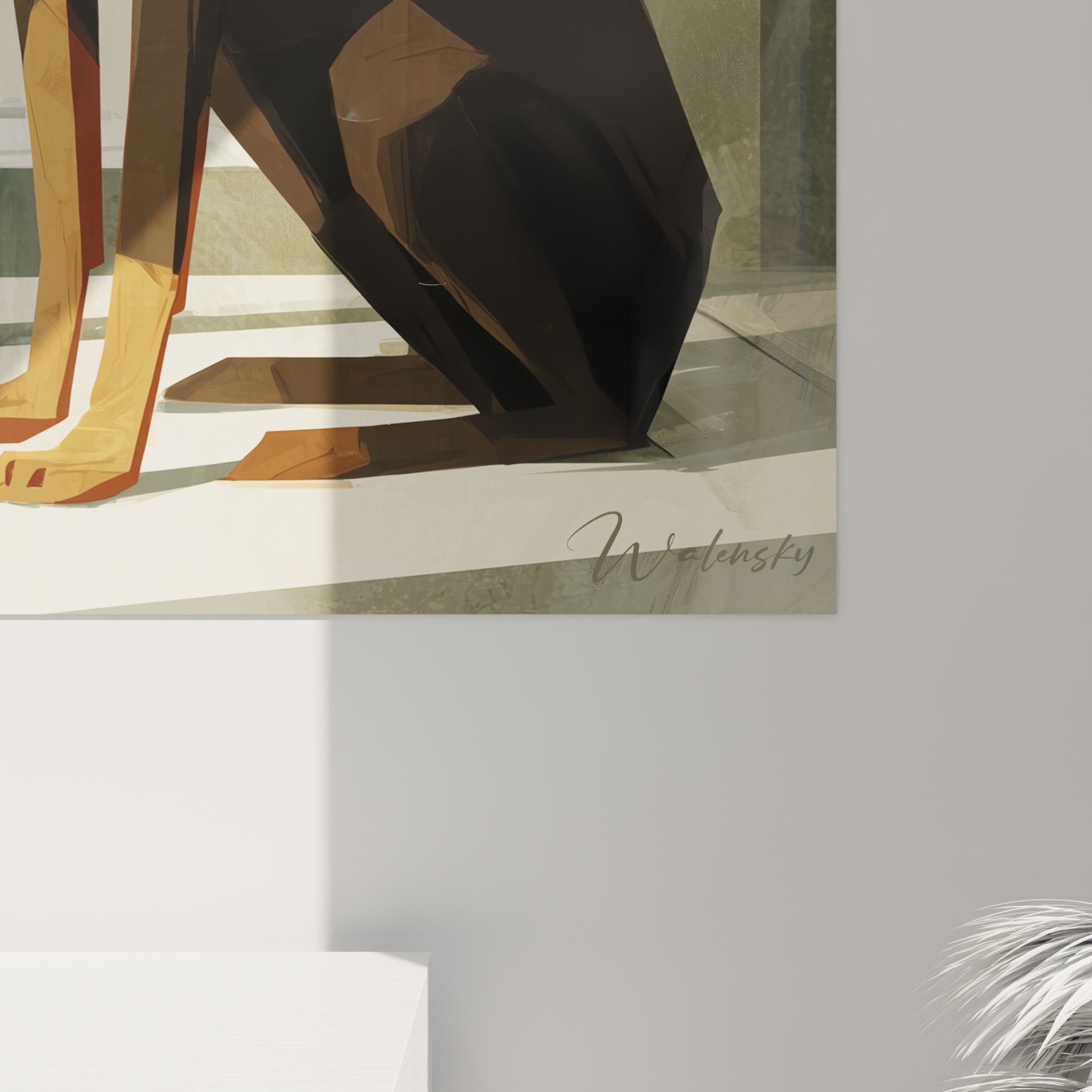 tableau doberman geometrique accroche mur salon moderne decoration interieure art canin contemporain