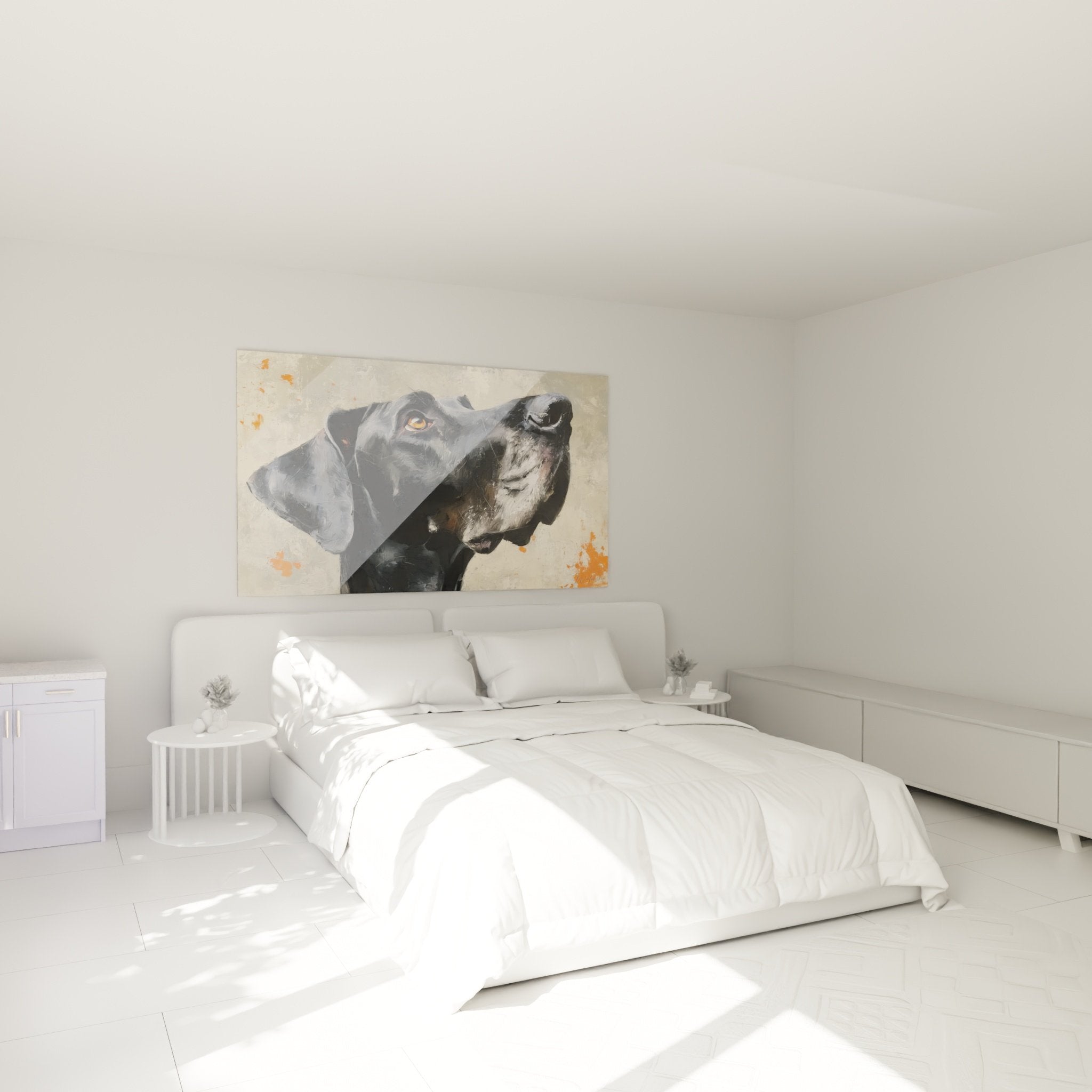 Tableau dogue allemand portrait canin chambre decoration murale moderne gris orange
