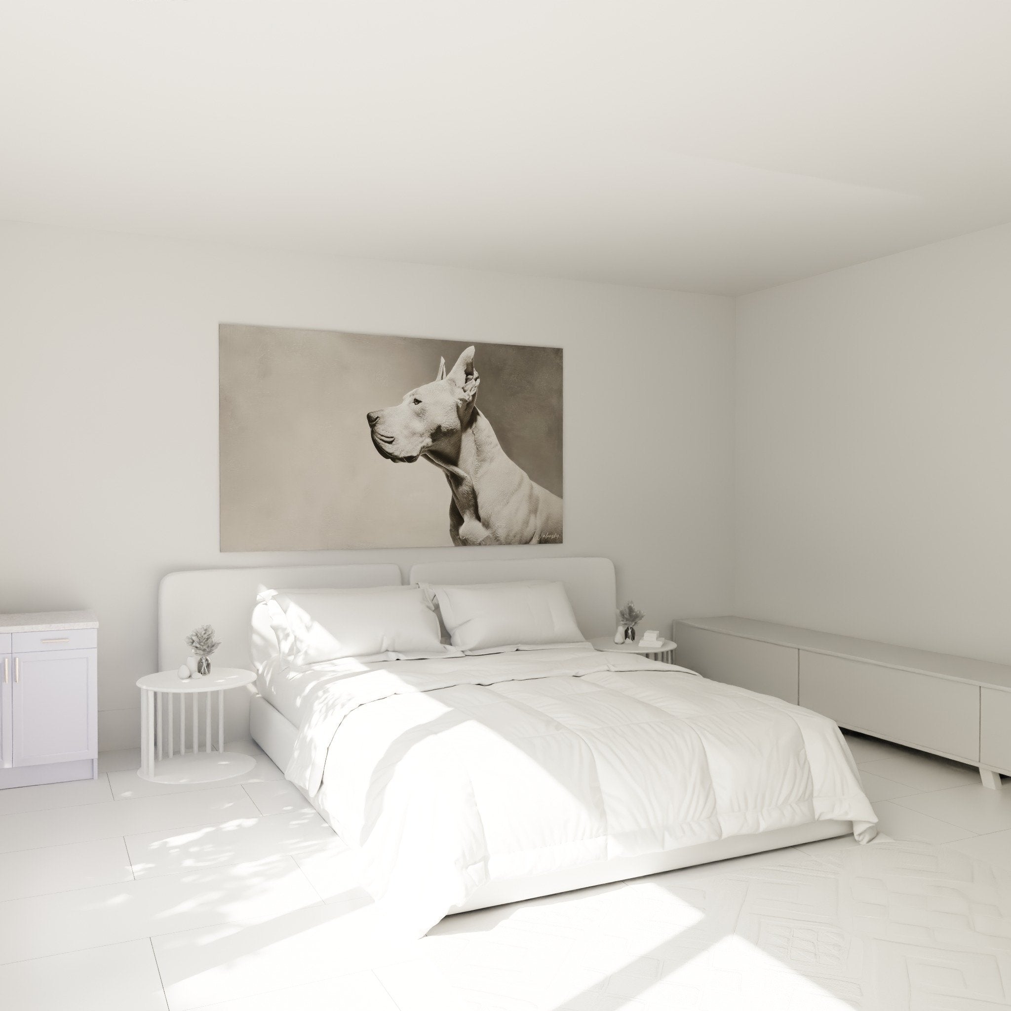 Tableau dogue argentin noir blanc accroche mur chambre decoration murale portrait chien