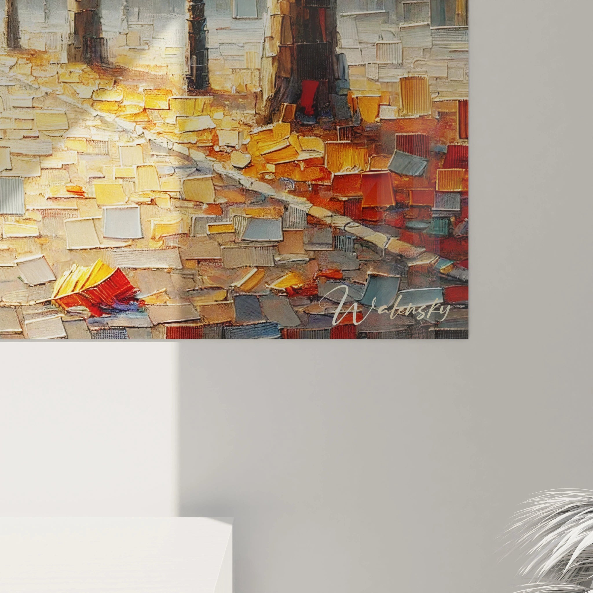 Tableau Automne en vue rapprochée : découvrez les textures délicates et le jeu de couleurs bronze et orange de cette œuvre, capturant la beauté d’une allée en automne, idéale pour ajouter du charme.