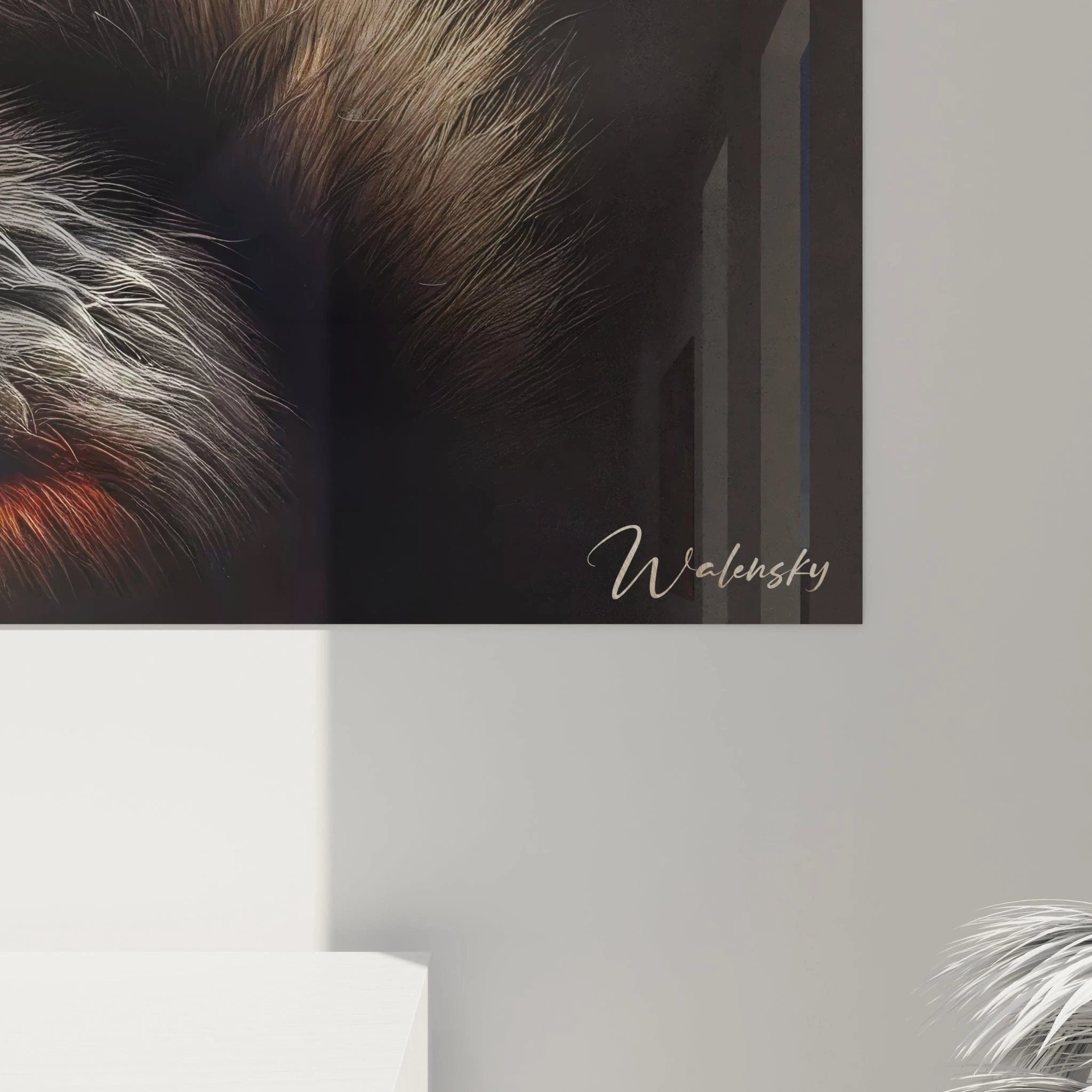 vue rapprochée du tableau ecureuil, mettant en valeur les détails précis de la fourrure, les dégradés subtils et la texture presque tactile