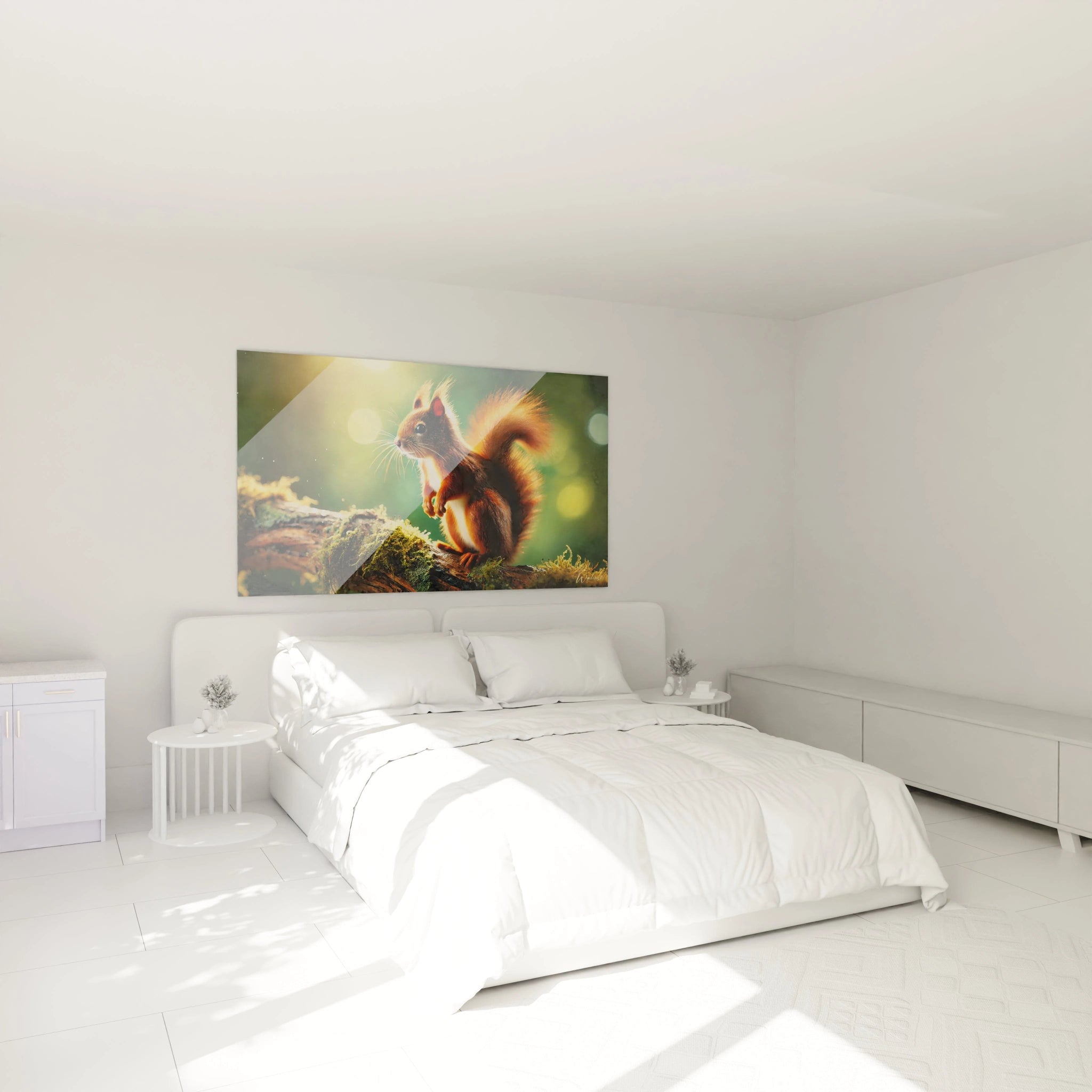 decouvrez ce tableau ecureuil vibrant et malicieux. Accroche dans une chambre, il apporte une touche de nature et de chaleur, parfait pour une ambiance reposante