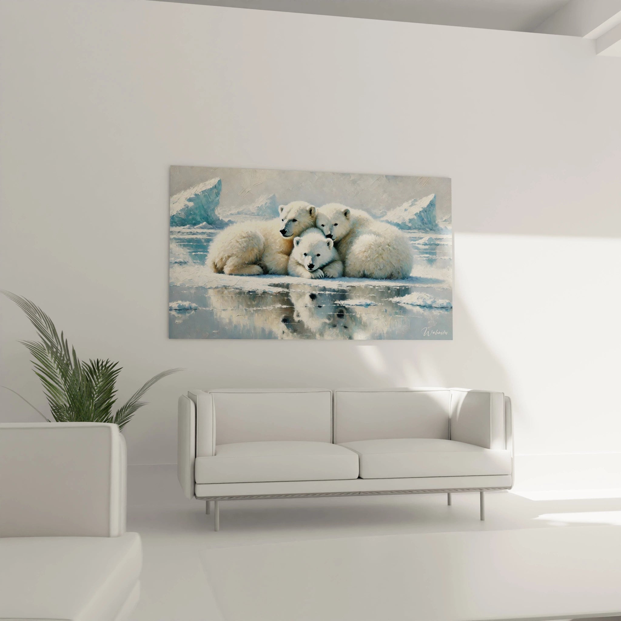 Accroché dans le salon, ce tableau ours polaire crée une atmosphère chaleureuse et naturelle. Parfait pour ajouter une touche nordique et majestueuse à votre intérieur, au-dessus du canapé.