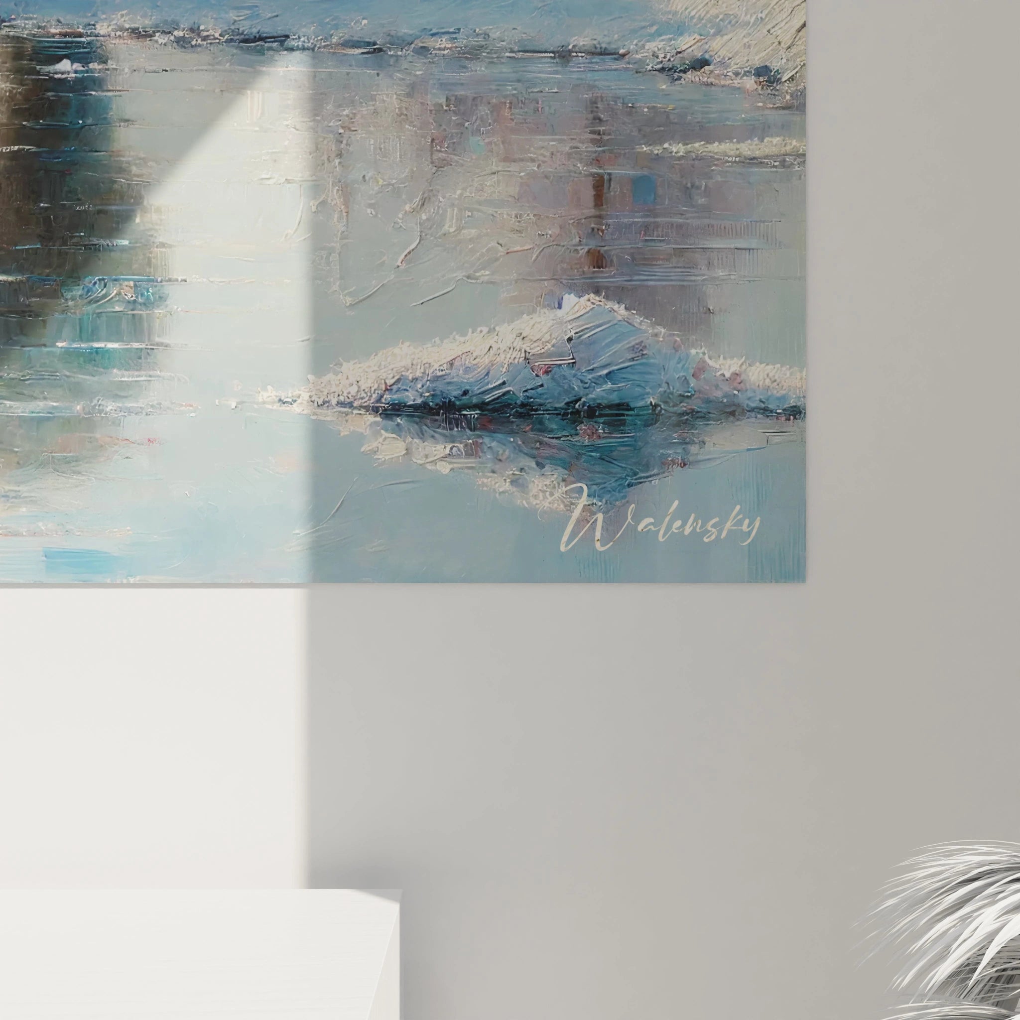 La vue de près révèle la finesse des détails du tableau ours polaire, mettant en lumière le pelage réaliste des ours et les reflets glacés. Un choix idéal pour les amateurs d'art animalier et de nature.