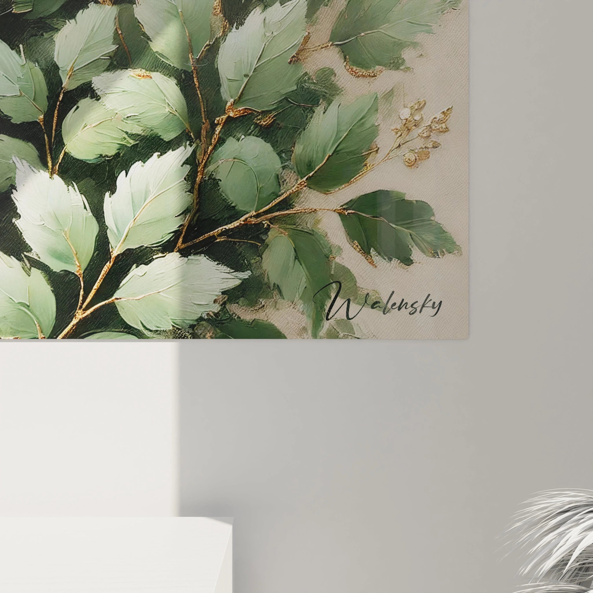 Cette vue rapprochée du tableau biche révèle les touches dorées et les textures riches des feuilles. Un véritable hommage à la beauté de la nature et à l'élégance de cet animal.