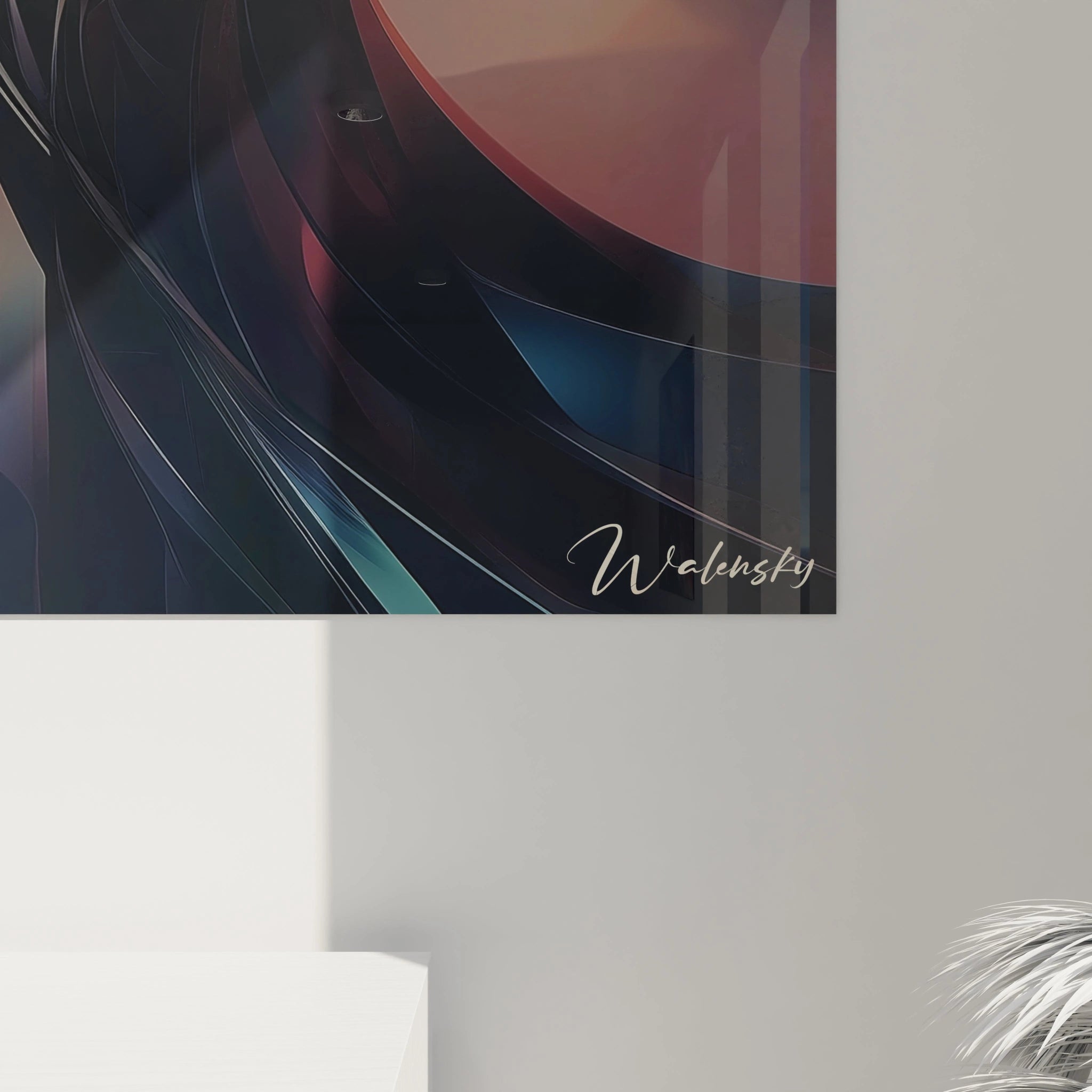 Focus sur les détails d’un tableau artistique abstrait, où les contrastes de couleurs et les formes évoquent l’équilibre et l’harmonie.