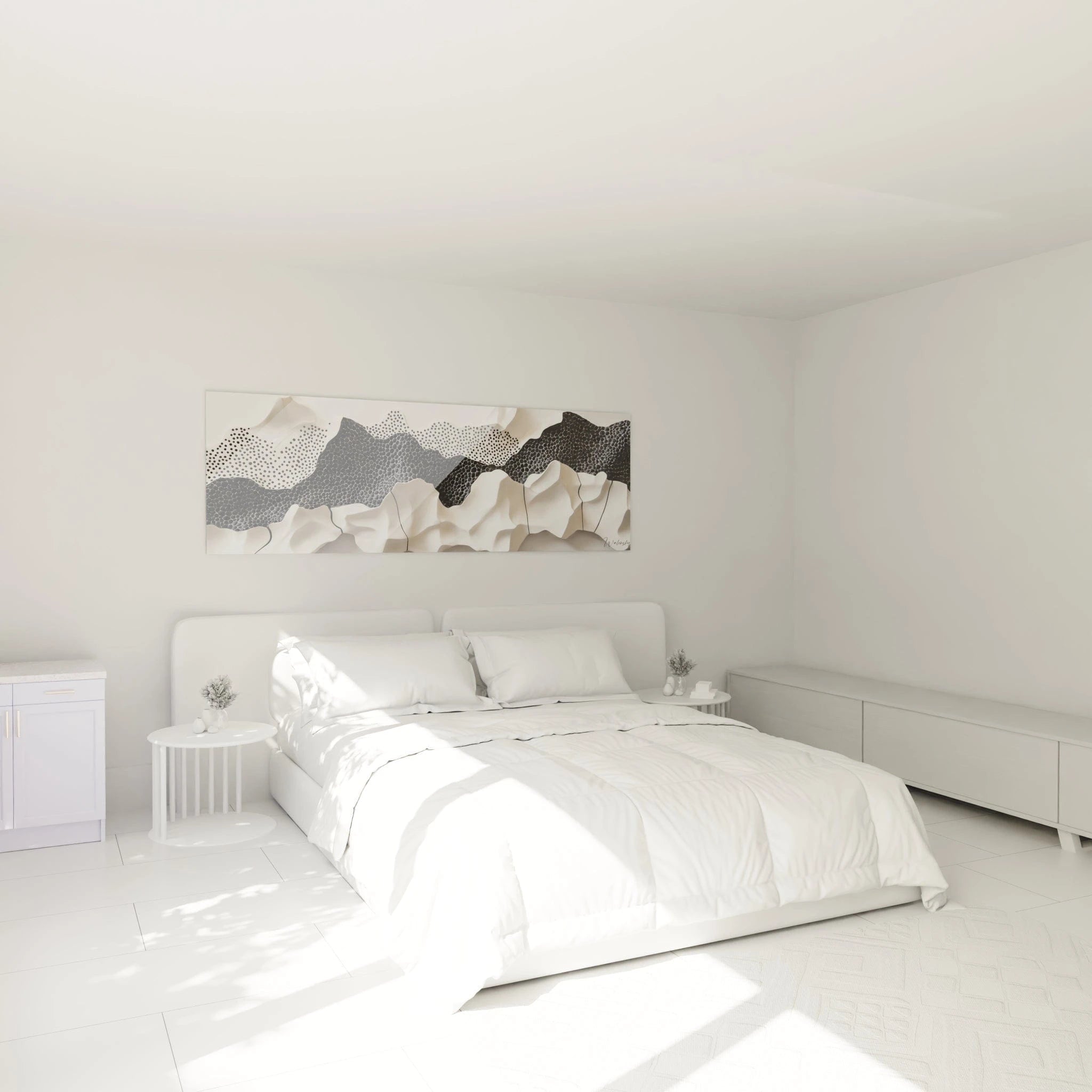 Tableau expressionniste abstrait de Walensky avec des formes ondulées sur fond clair pour décoration moderne