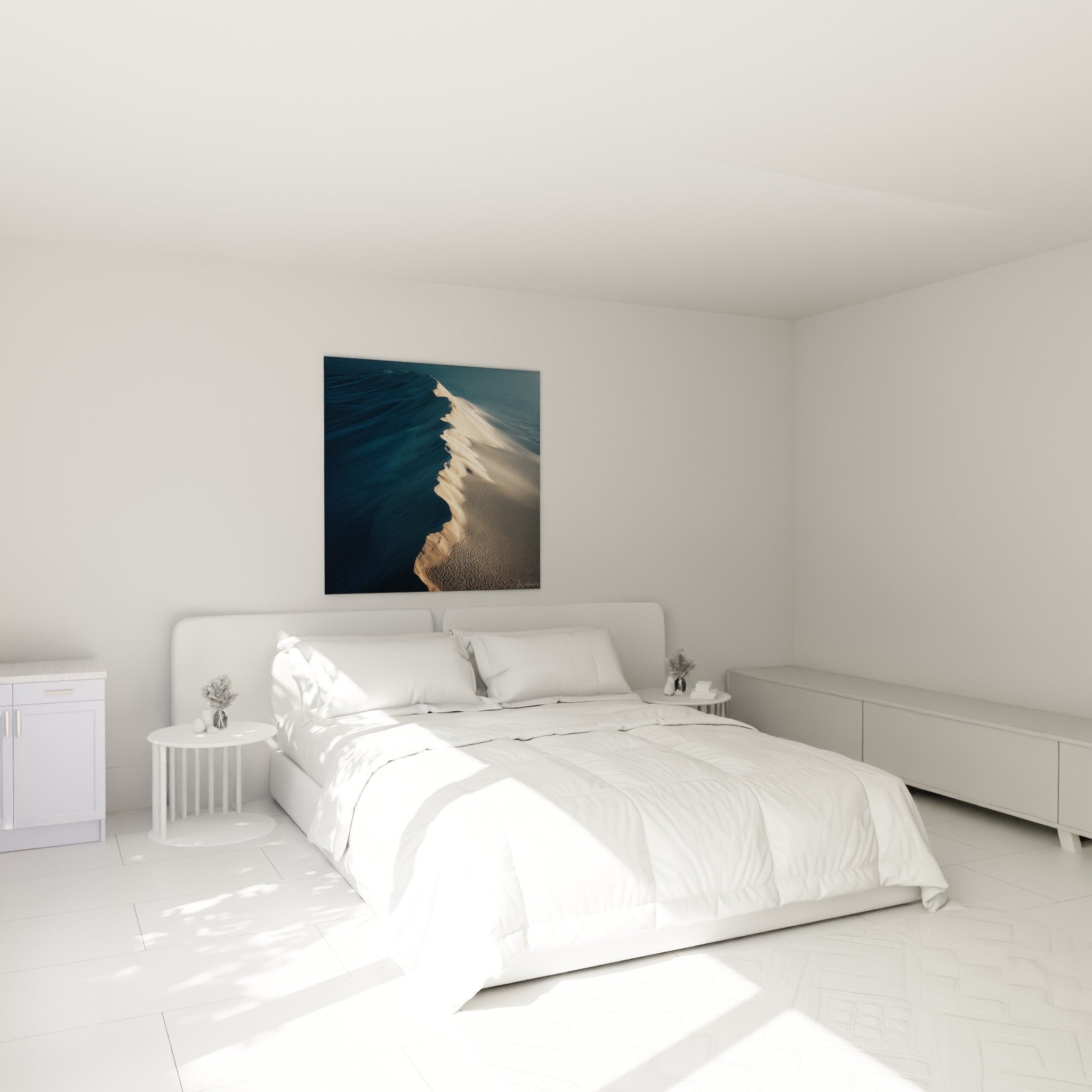 Tableau dunes sable doré dans chambre moderne - ambiance zen et naturelle - décoration murale apaisante