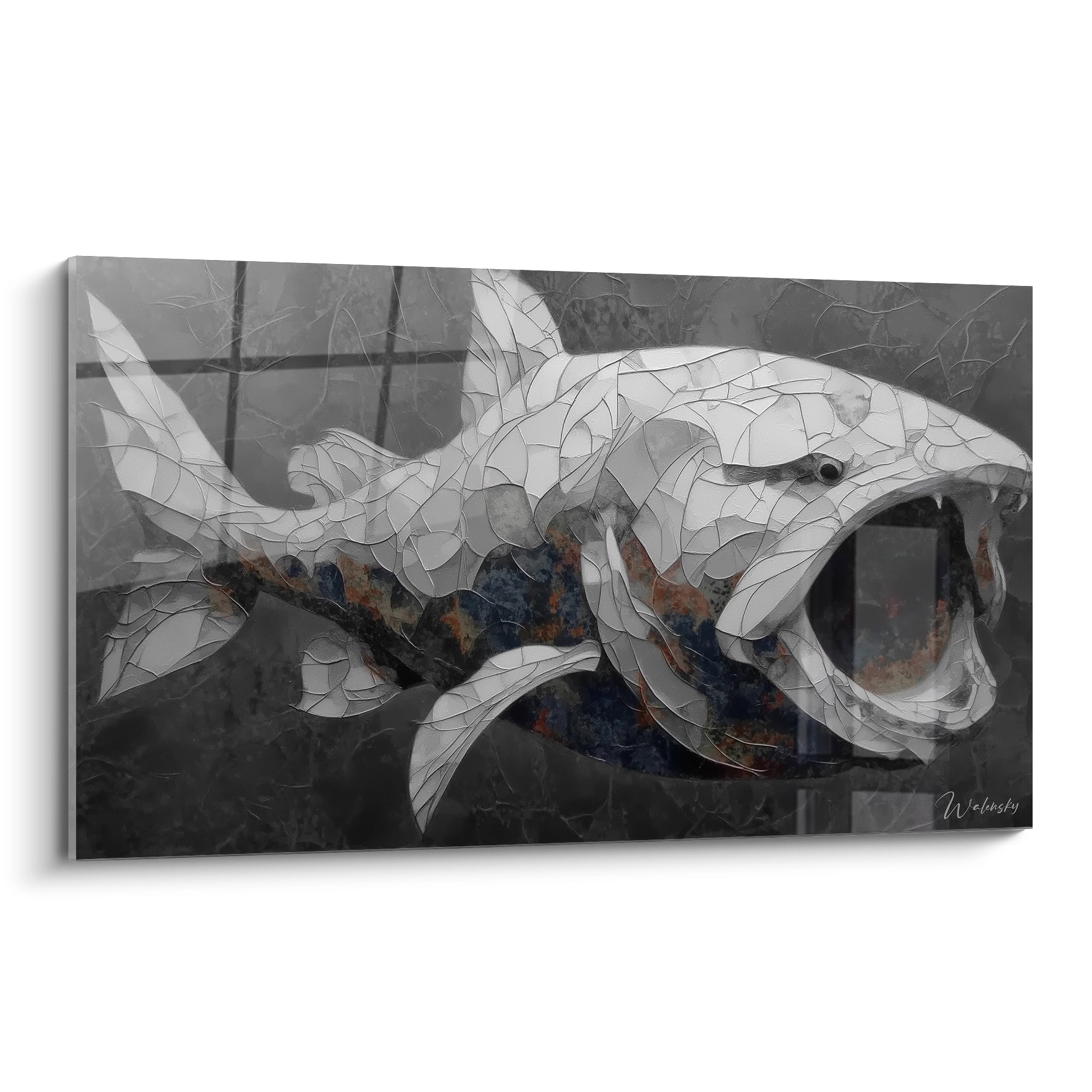 Tableau mural Dunkleosteus terrificus art préhistorique décoration moderne gris