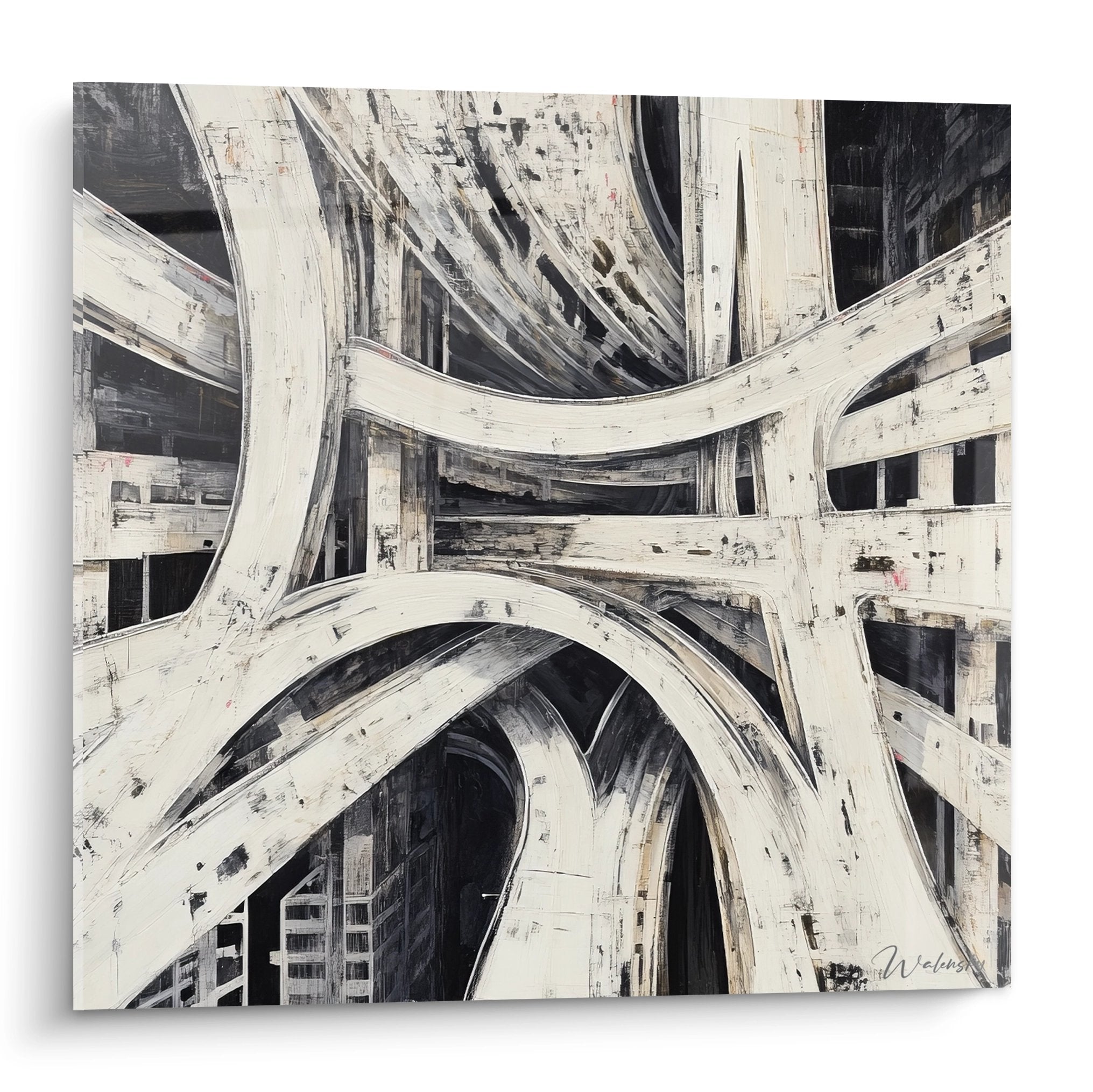 Tableau architecture échangeur autoroutier urbain noir et blanc style contemporain