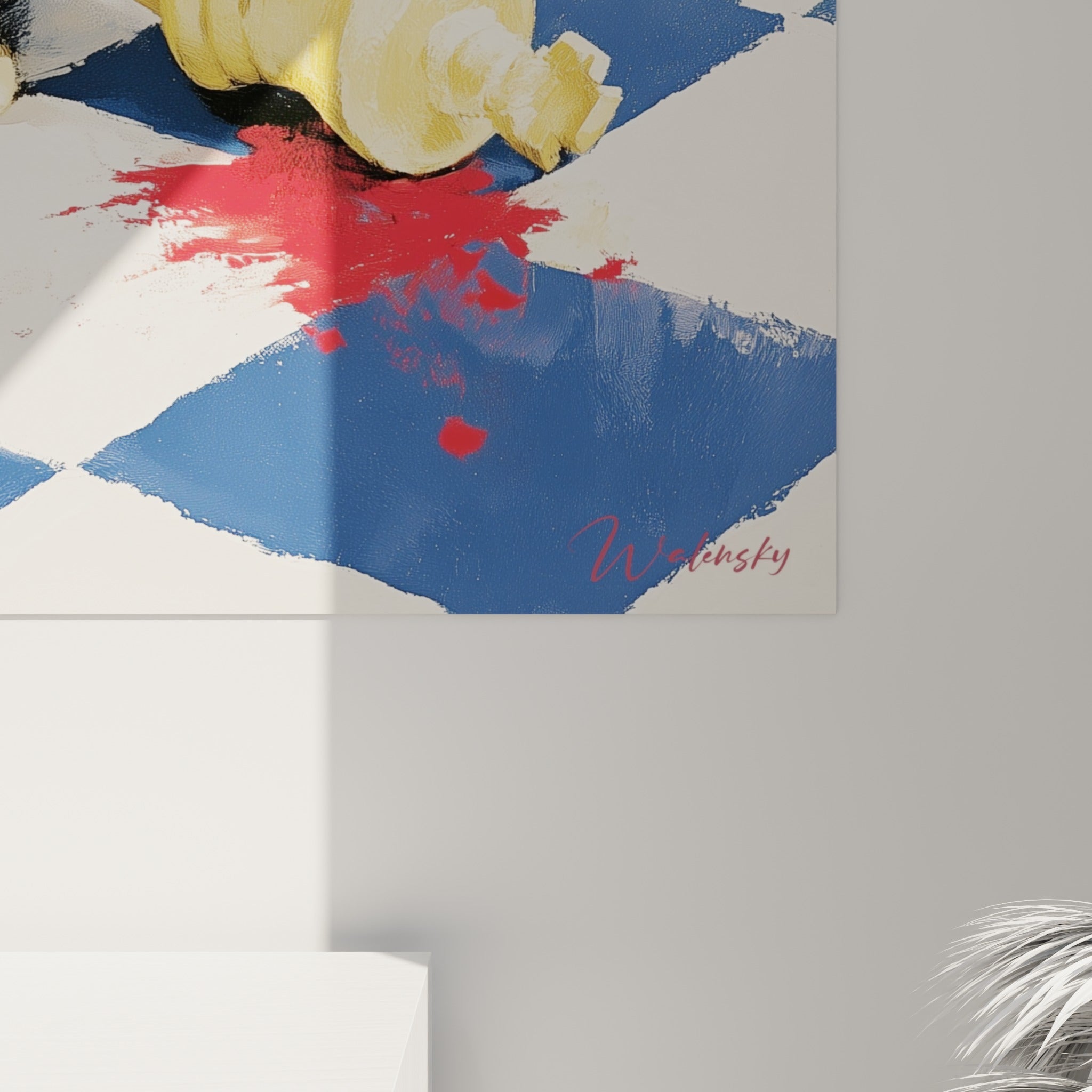 Empâtements rouge écarlate et blanc cassé visibles sur la toile du roi renversé