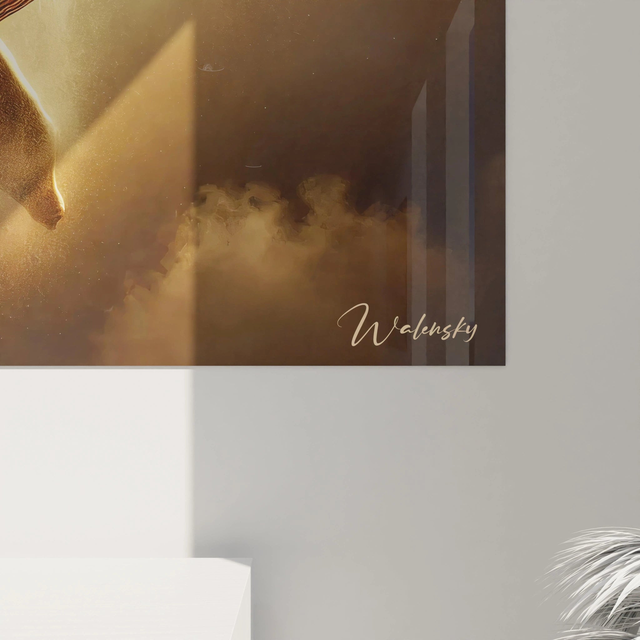 vue rapprochée du tableau cachalot mettant en avant les détails réalistes de la peau de l'animal. L'éclairage doré accentue chaque courbe et imperfection, créant un effet visuel puissant.