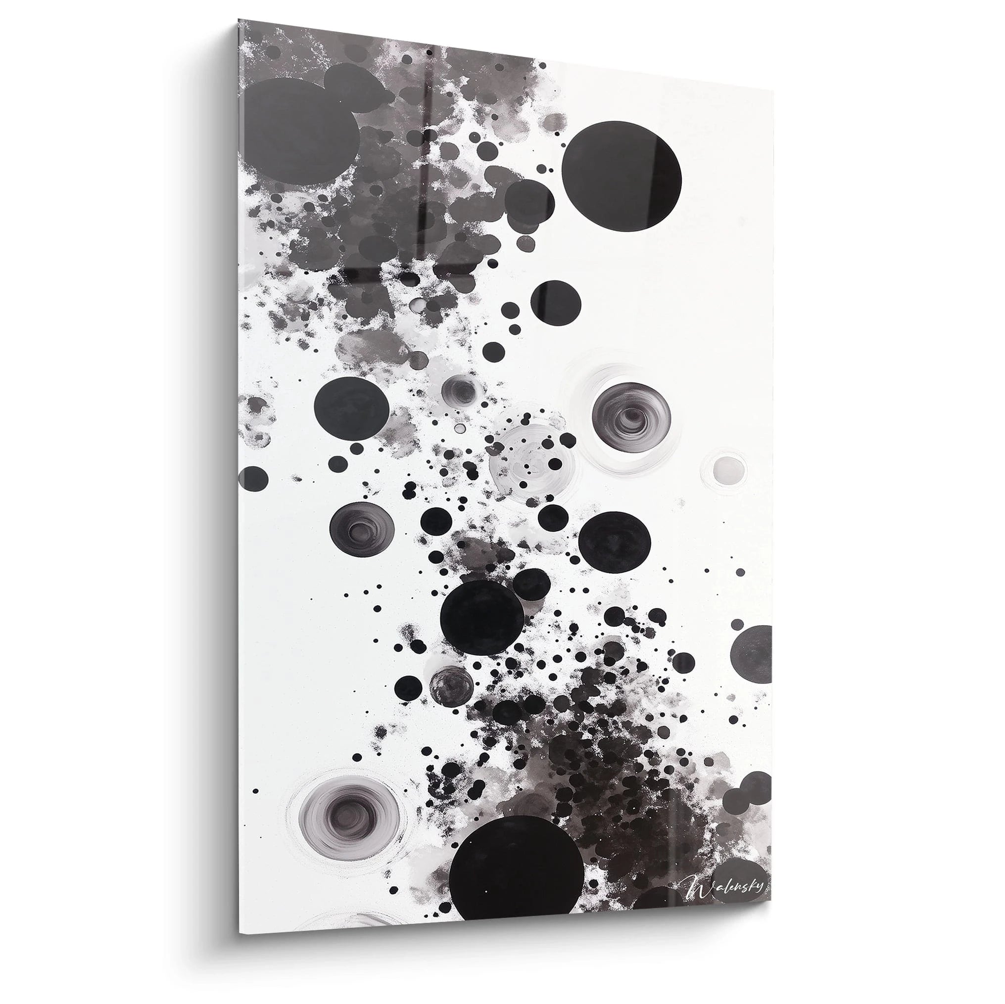 Tableau moderne en noir et blanc avec des taches et des cercles artistiques de Walensky