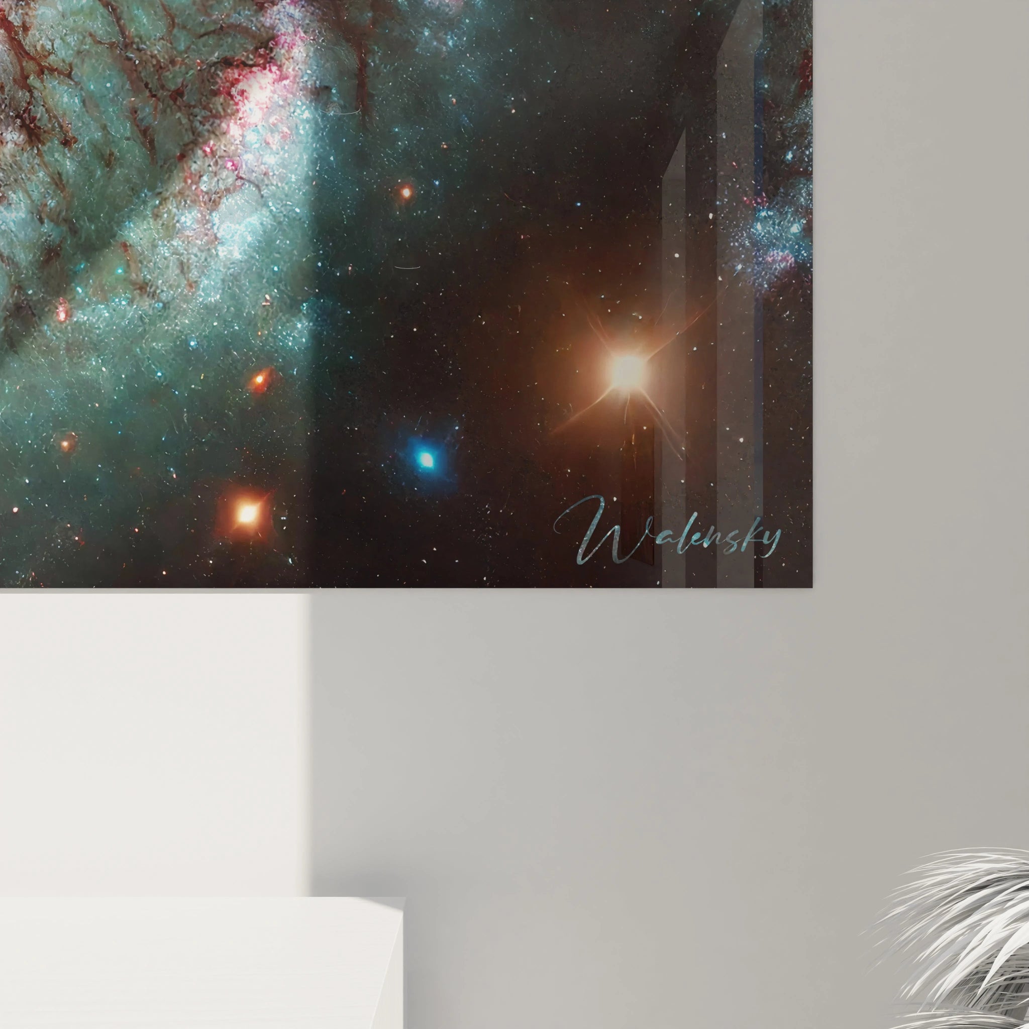 Découvrez chaque détail du tableau Galaxie, où des éclats lumineux et des teintes profondes capturent l'énergie et le mystère infini des nébuleuses.