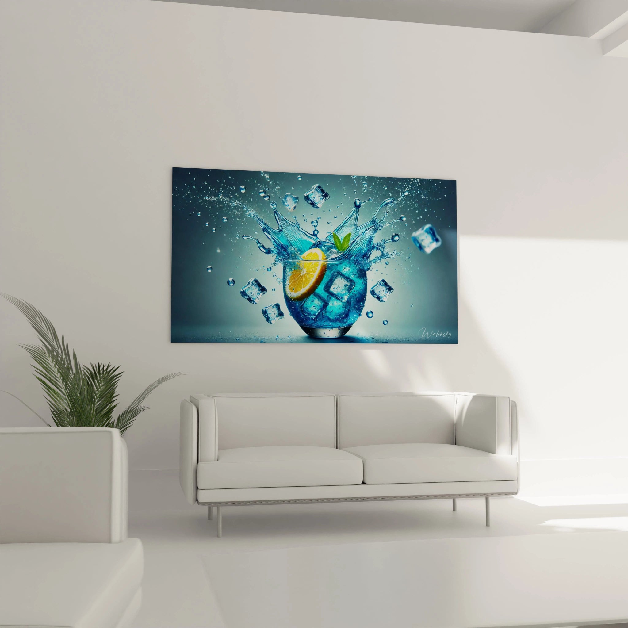 Tableau cuisine en verre acrylique au-dessus d'un canapé dans un salon - Art mural géant et contemporain - Décoration intérieure moderne pour salon - Tableau de grande taille et impression haute définition - Élément décoratif chic pour salon