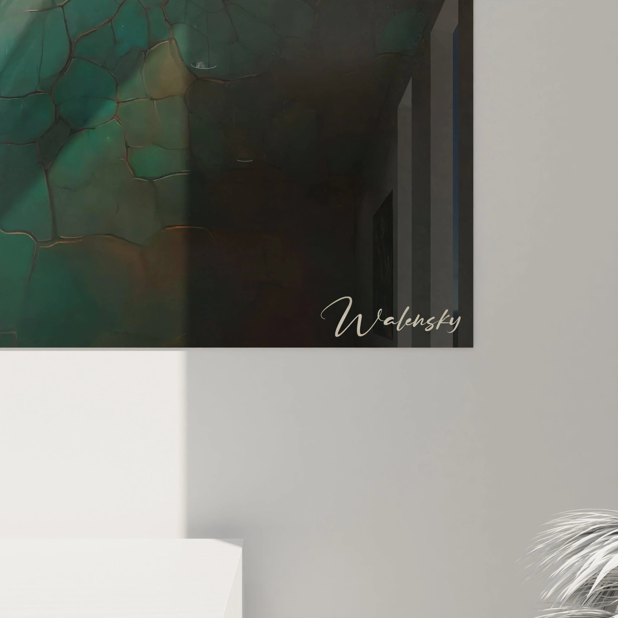 Vue rapprochée du tableau tortue de mer montrant les détails réalistes de la carapace. Les tons naturels et les textures marines subliment cette œuvre pour une décoration harmonieuse et apaisante.