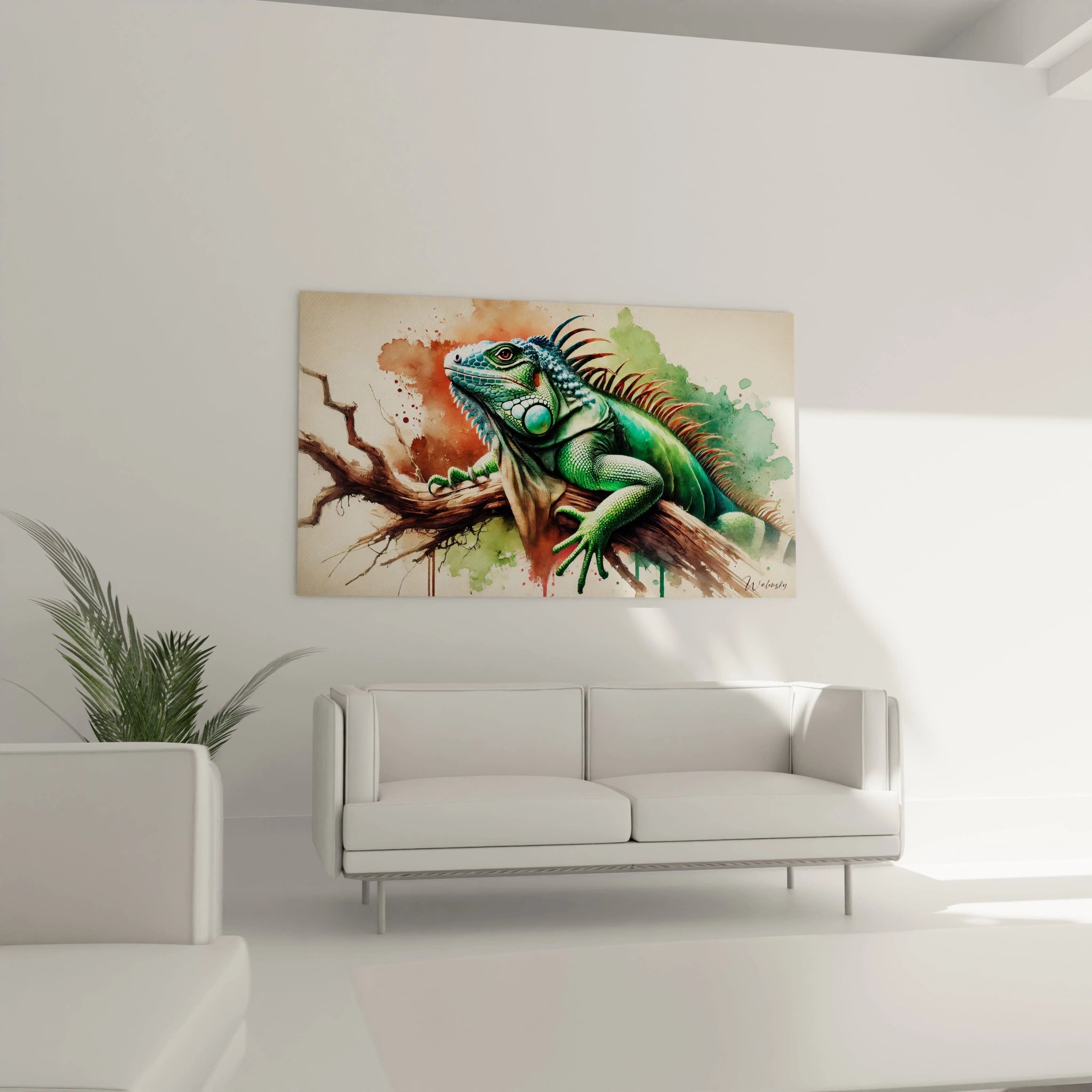 Apportez la vivacité de la nature dans votre salon avec ce tableau iguane. Placé au-dessus du canapé, il crée un contraste saisissant et attire tous les regards avec ses couleurs éclatantes.