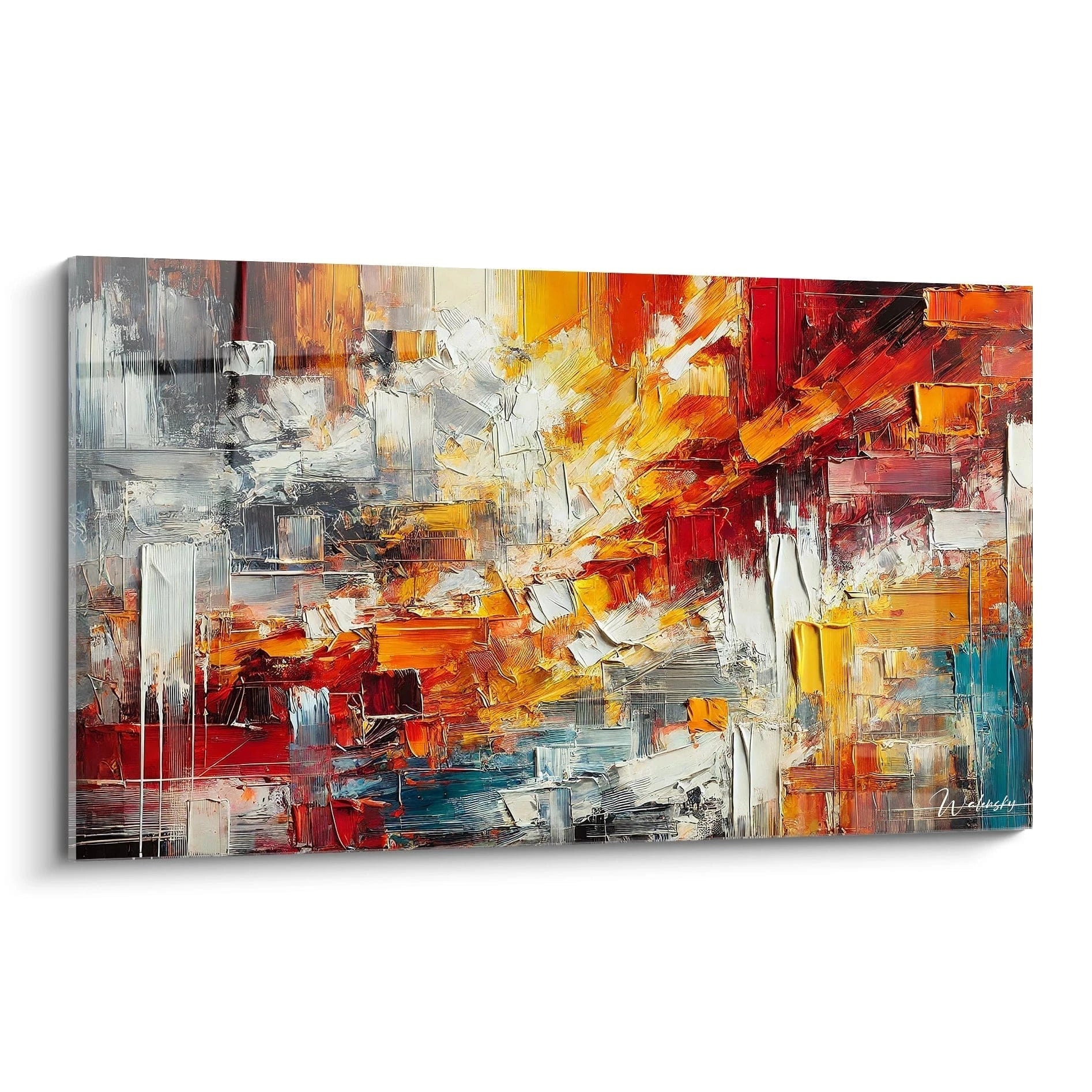 Découvrez "Éclats de Passion", une œuvre abstraite aux couleurs intenses. Le rouge, l'orange et le jaune explosent en une composition dynamique, créant une expérience visuelle captivante.