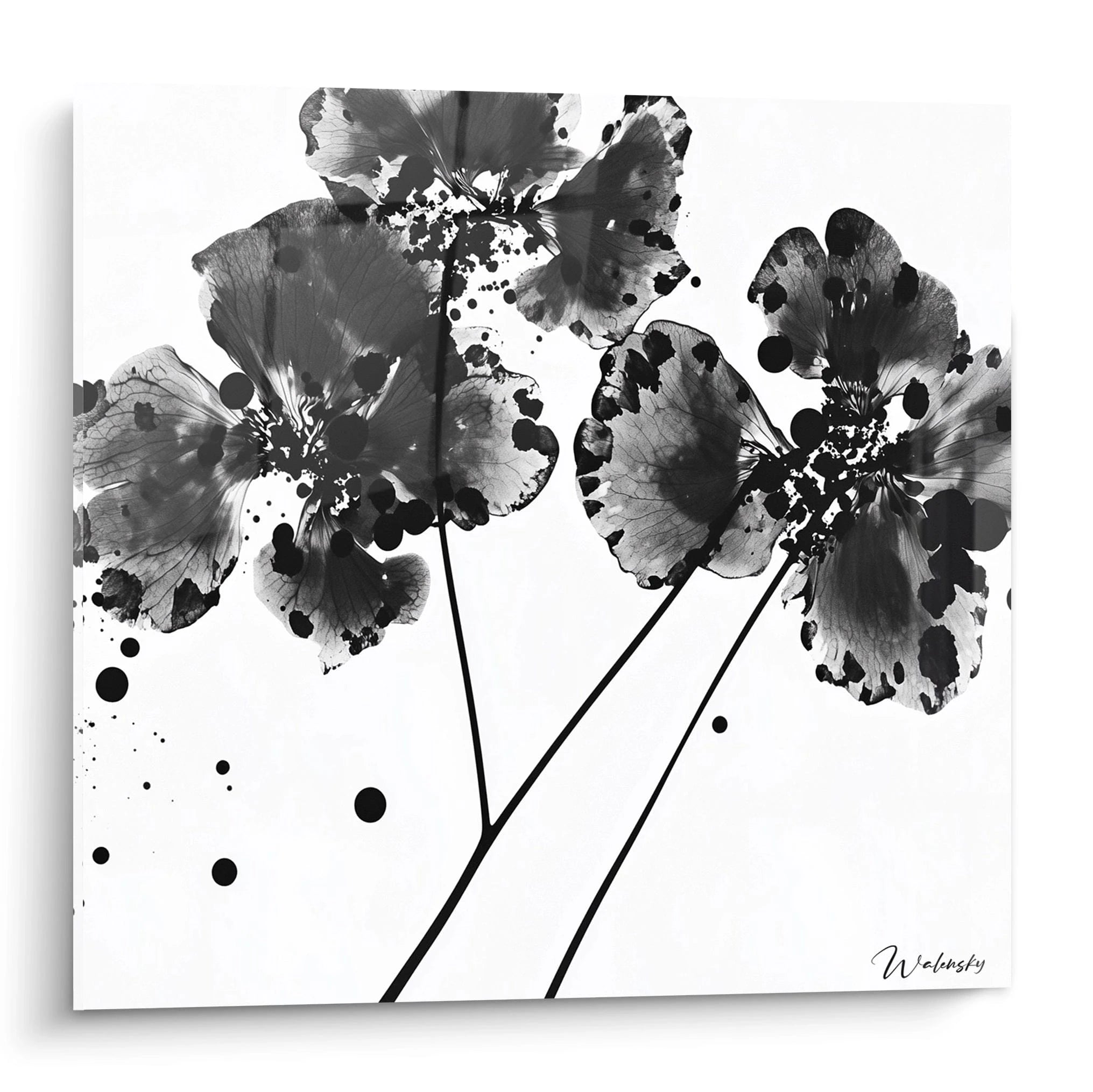 Tableau tacheté noir et blanc de fleurs élégantes par Walensky, idéal pour décorer votre intérieur