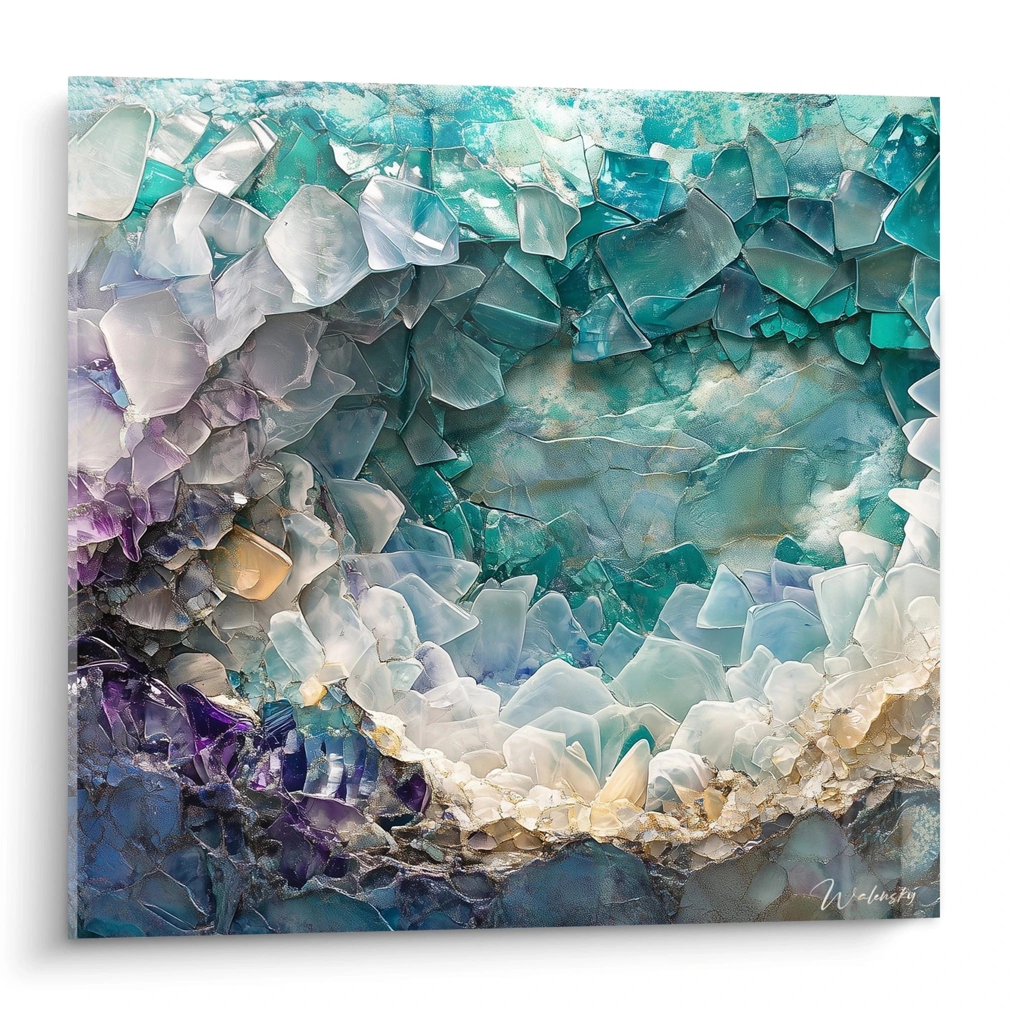 Tableau géométrique abstrait de Walensky avec des motifs en turquoise et violet