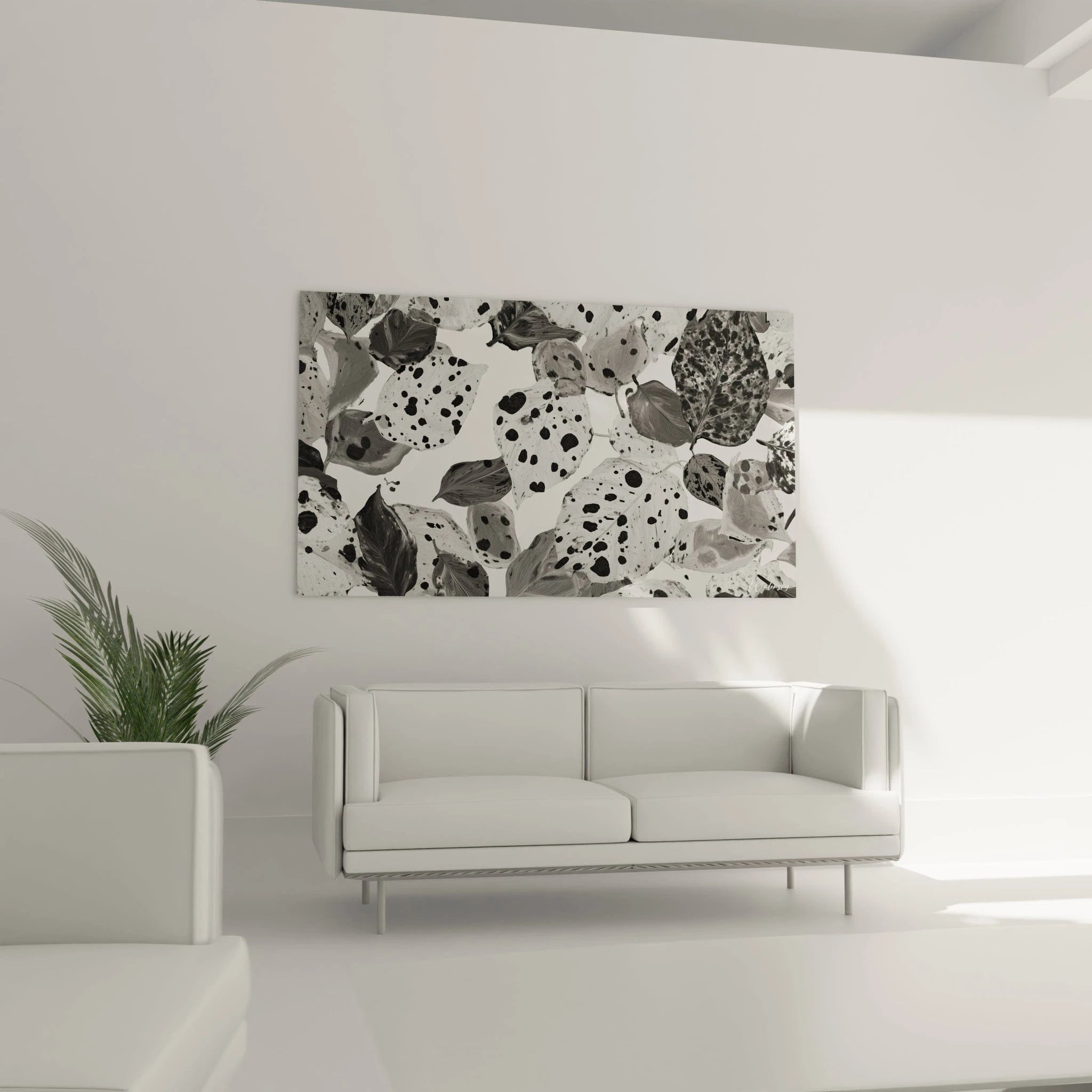 Tableau tacheté noir et blanc de Walensky avec des motifs abstraits pour une décoration moderne