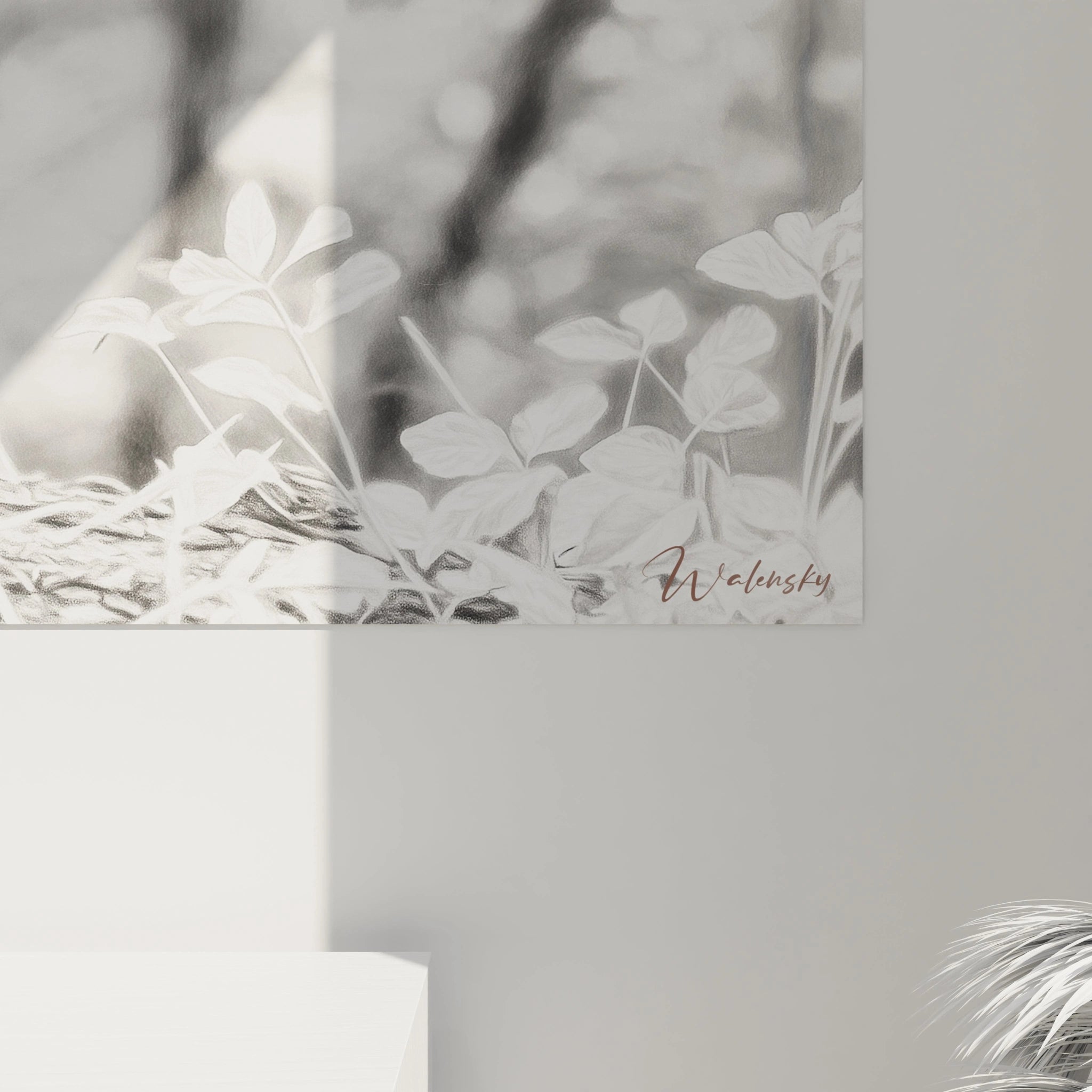 Tableau d'écureuil monochrome par Walensky avec des feuilles en arrière-plan