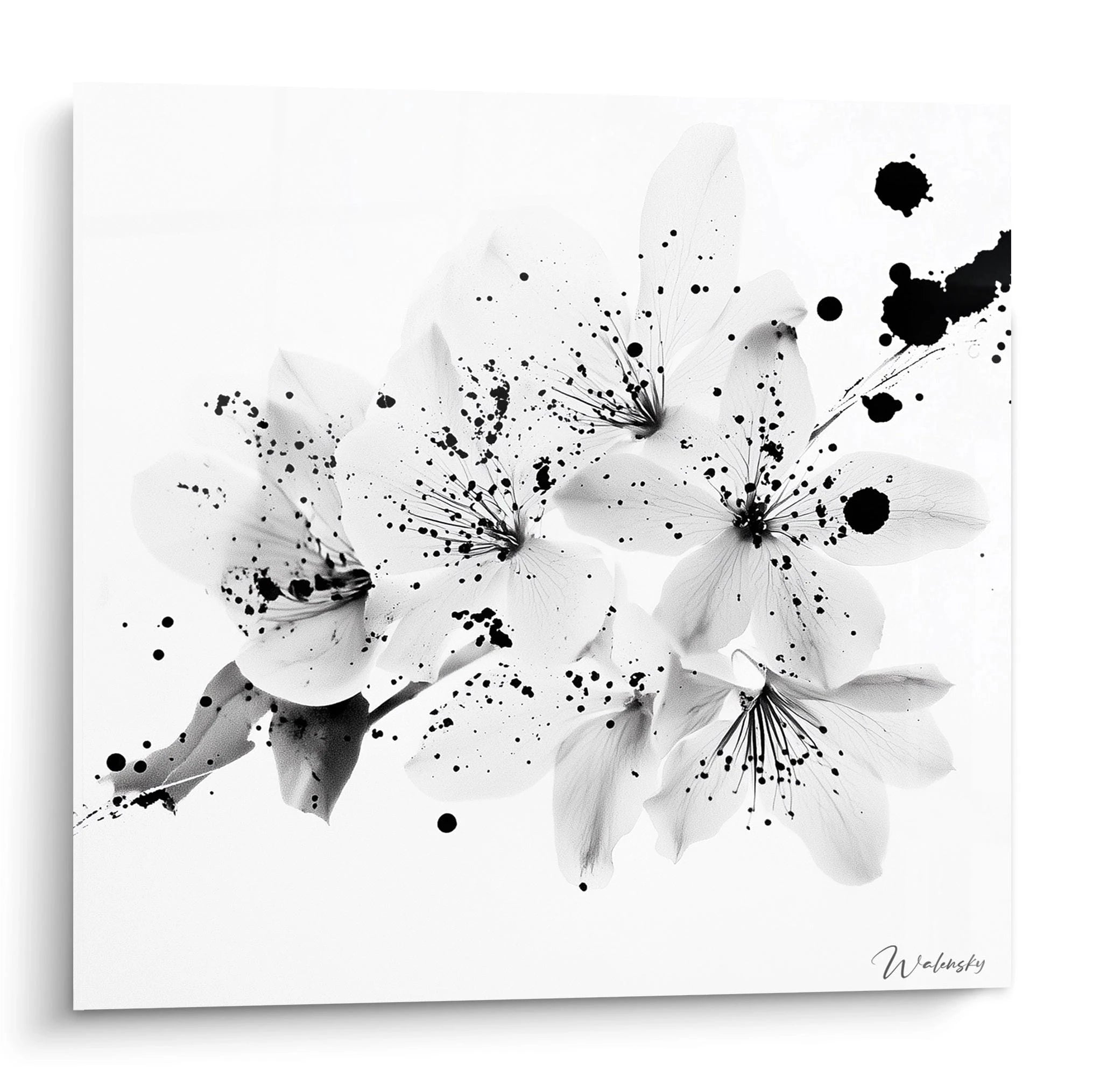 Tableau tacheté noir et blanc avec des fleurs élégantes et des éclaboussures artistiques de Walensky
