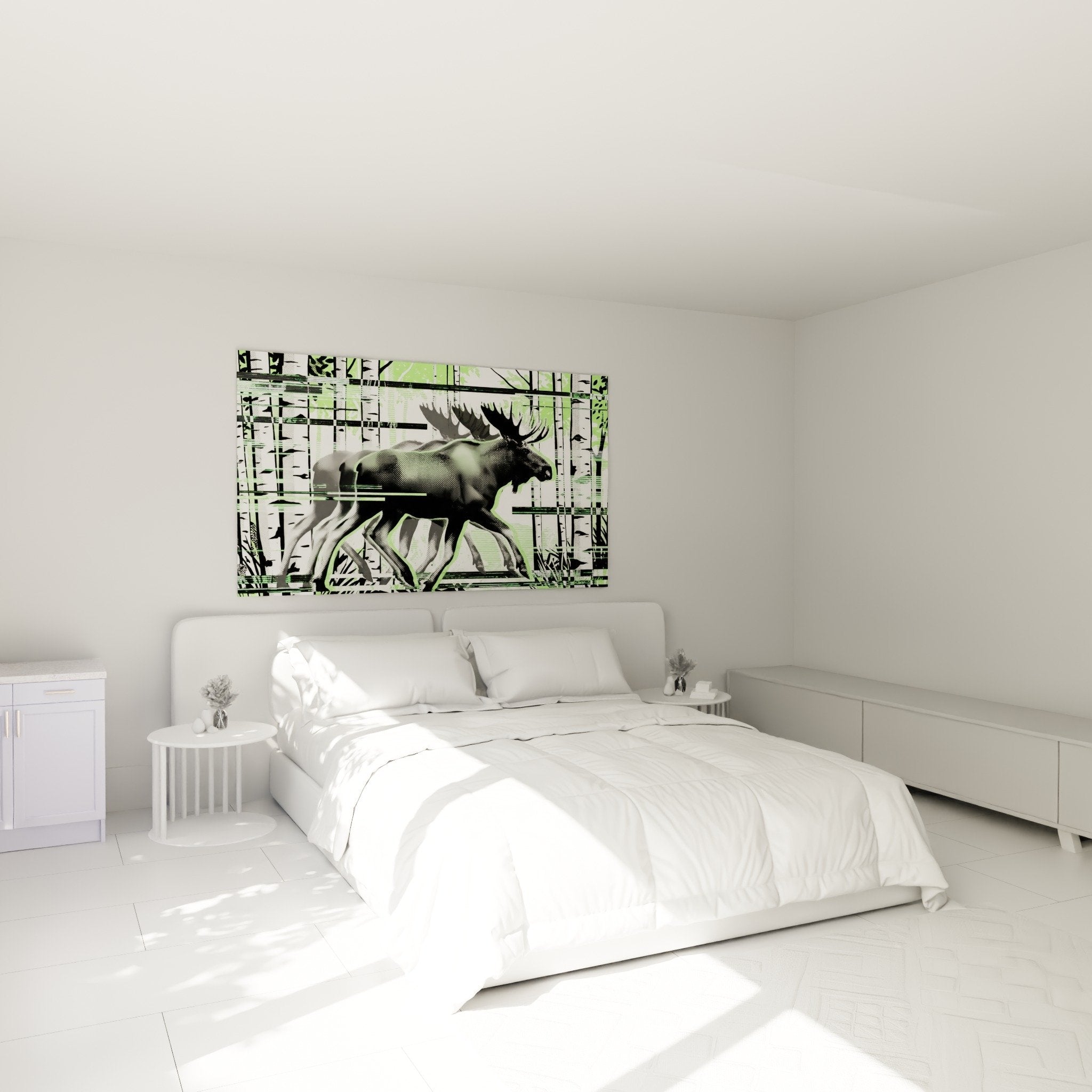 Grafisches Elch-Bild Schwarz Grün im modernen Schlafzimmer zeitgenössische Wanddekoration