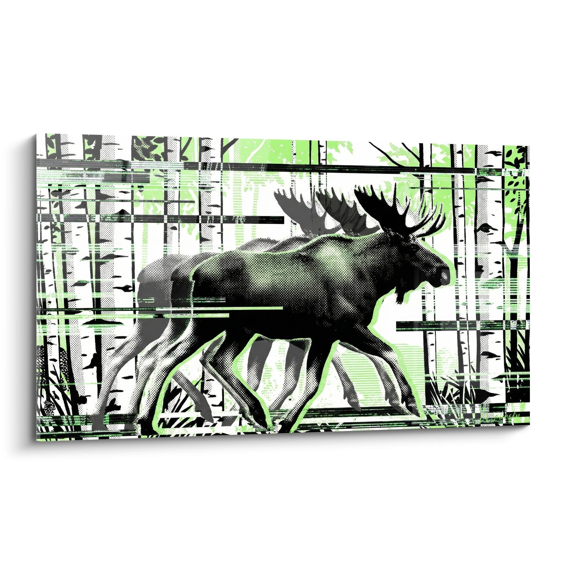 Modernes Gemälde schwarze und grüne Hirsch pixelierte grafische Stil zeitgenössische Kunst Wanddekoration