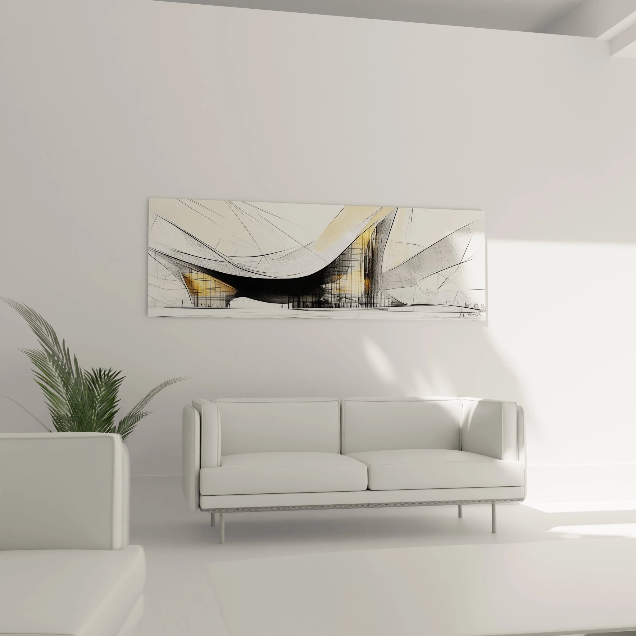 Tableau minimaliste abstrait de Walensky avec des lignes modernes et des couleurs neutralisées pour la décoration intérieure