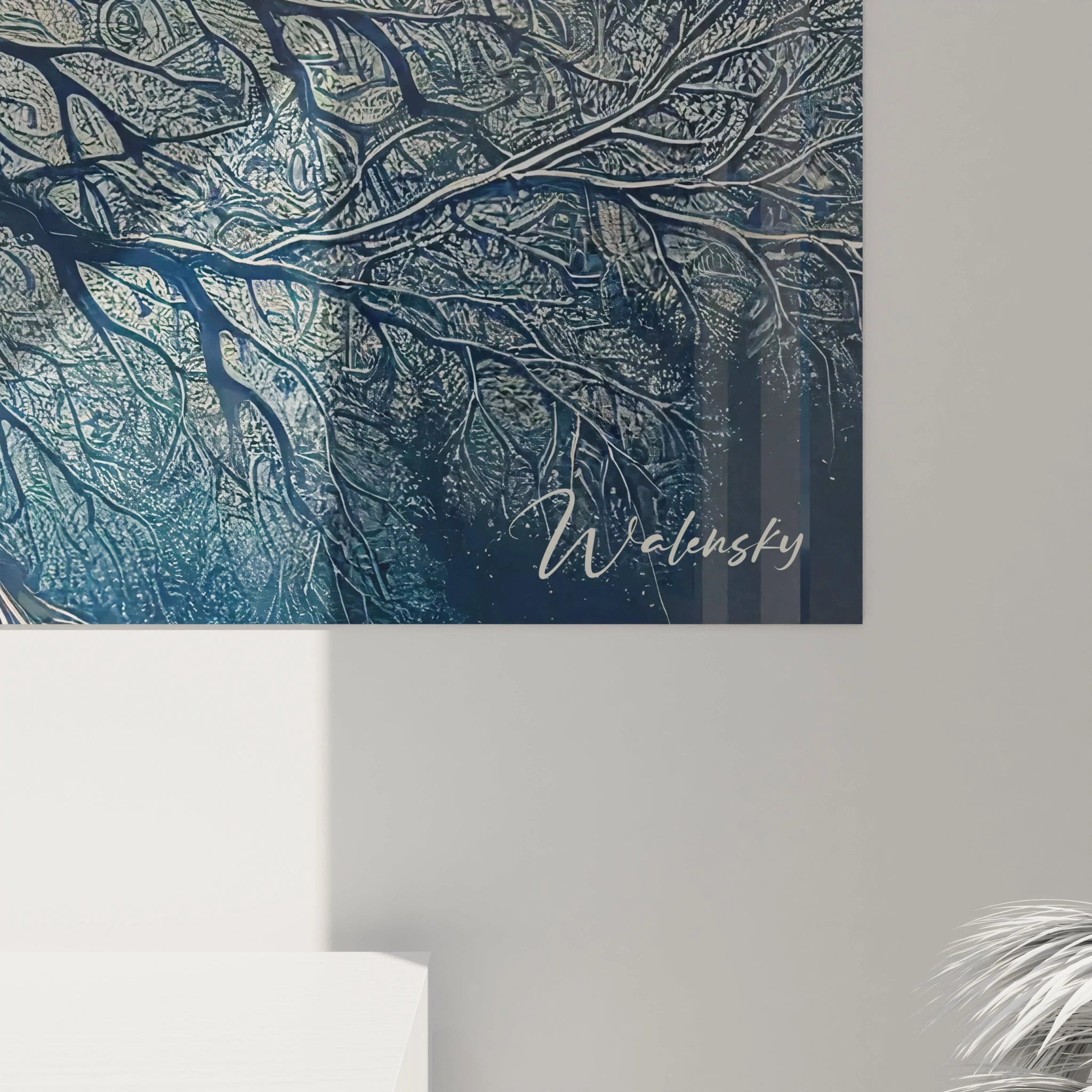 Vue rapprochée d'un angle en bas à droite d'un tableau Nature en verre acrylique - Détails de qualité exceptionnelle - Art mural géant avec finition parfaite - Décoration murale naturelle - Matériaux de haute qualité et design écologique