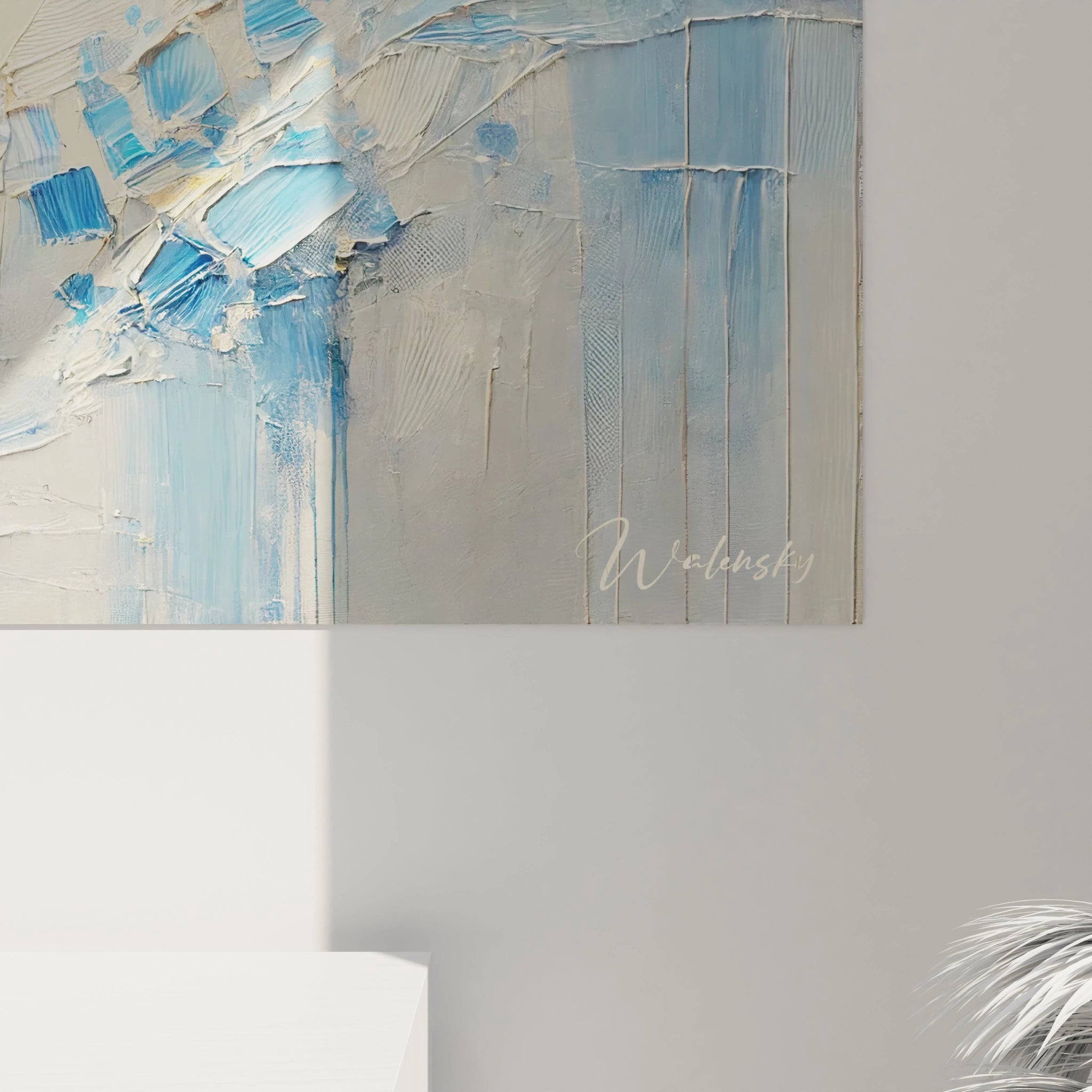 zoom sur le tableau poisson ou chaque detail de la texture et des couleurs vives met en lumiere la beaute du sujet une piece elegante qui evoque l energie et le mouvement