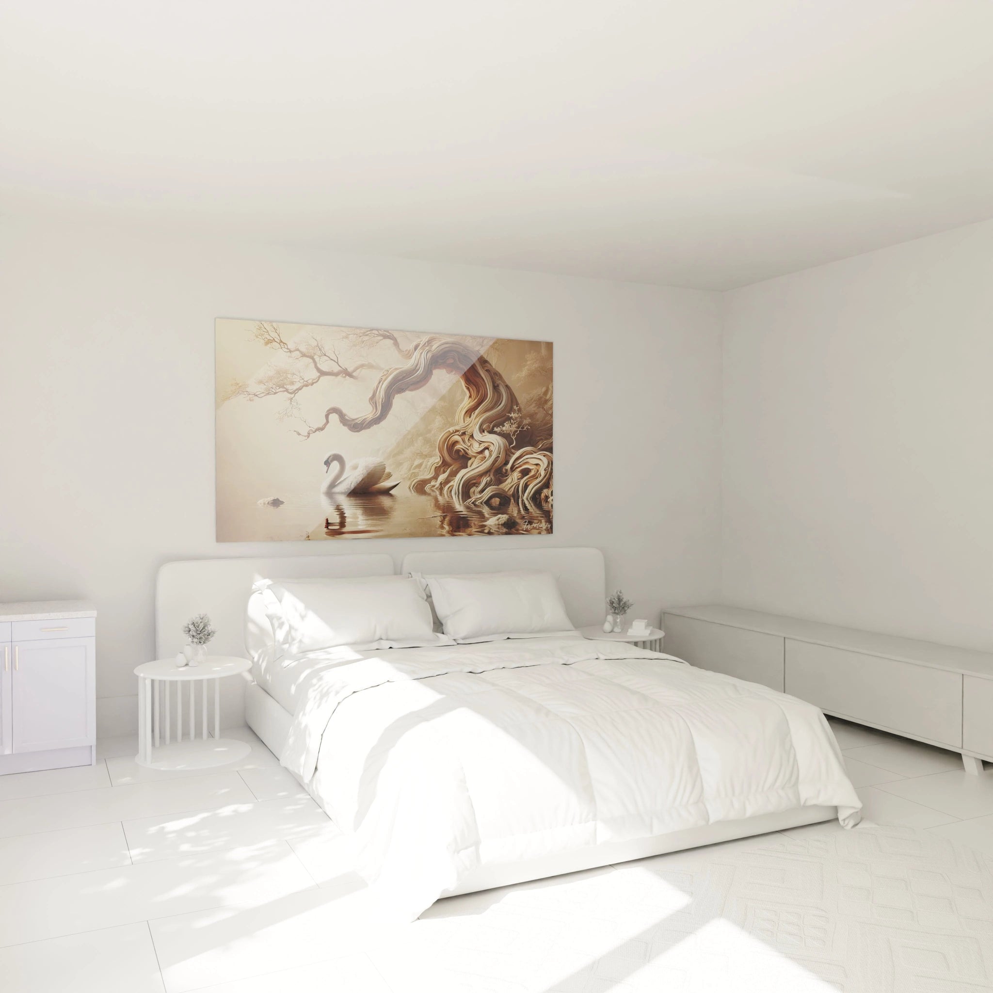 Sublimez votre chambre avec ce tableau cygne accroche au dessus du lit Un design qui allie delicatesse et charme pour creer une ambiance apaisante dans votre espace de repos