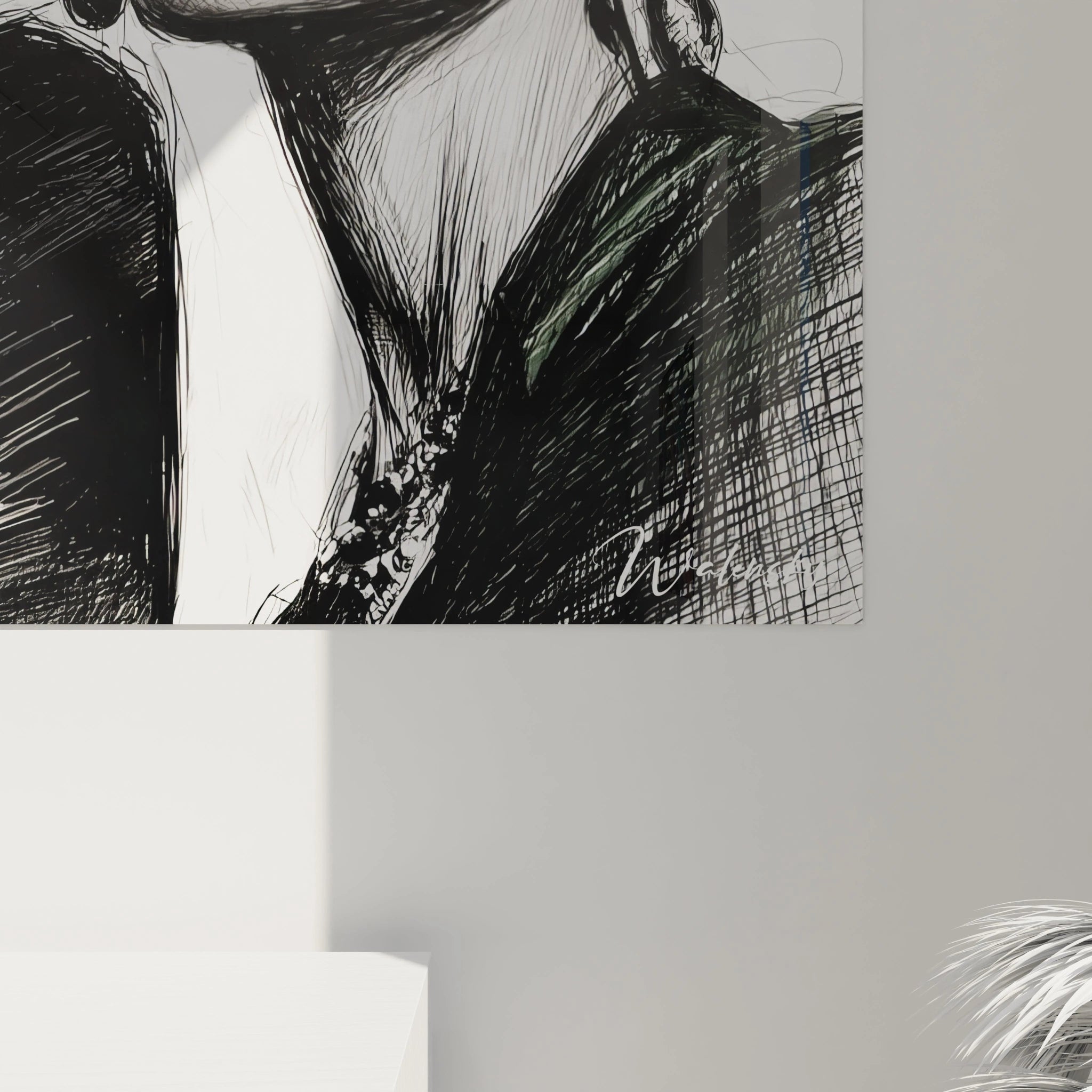 Tableau mural illustration de mode en noir et blanc avec un portrait élégant moderne