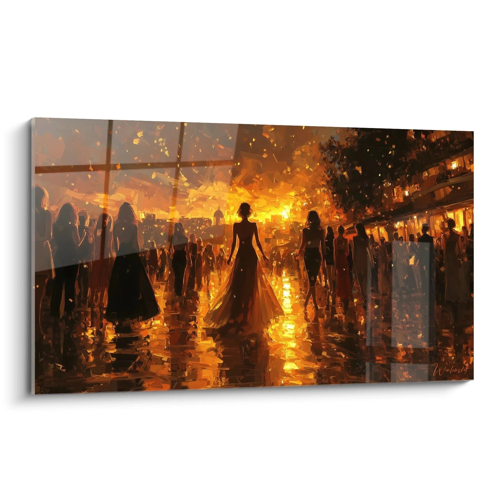 Tableau mural contemporain haut de gamme représentant une scène élégante au coucher de soleil