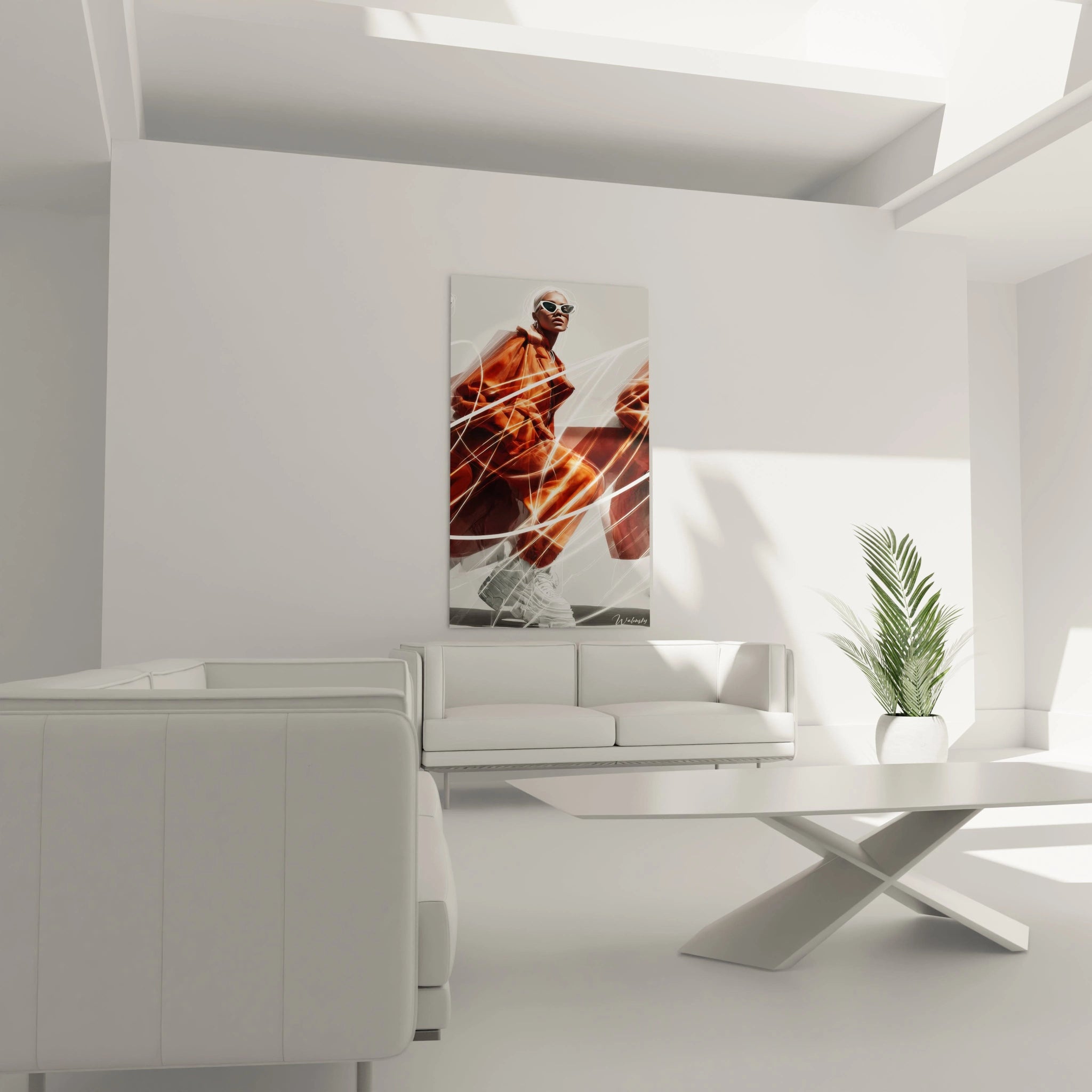 Tableau mode urbain élégant de Walensky affichant des silhouettes modernes dans un intérieur contemporain
