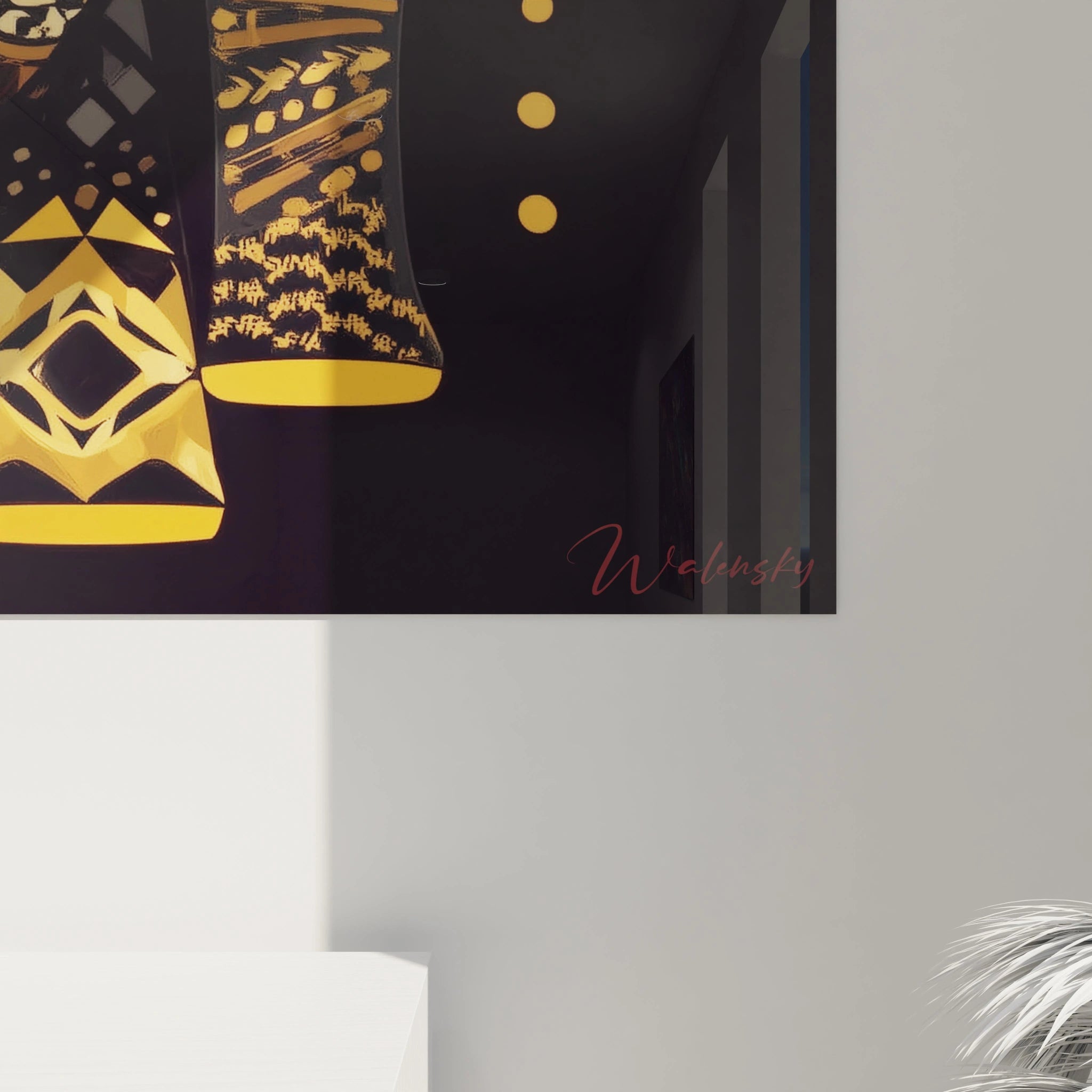 Tableau mural Walensky tableau éléphant art tribal noir et doré avec motifs géométriques et signature