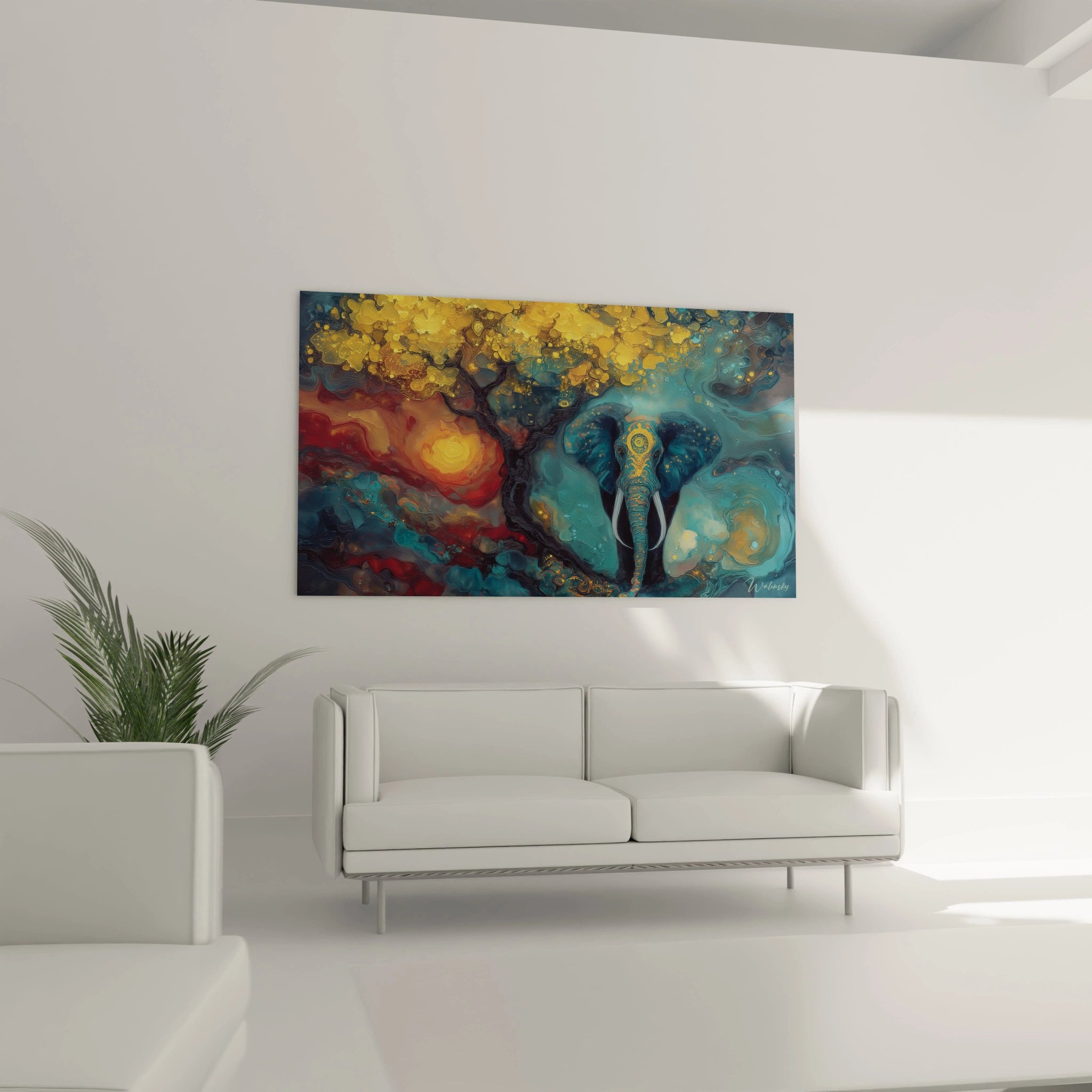 Tableau Éléphant Porteur de légendes sahel - édition paysage africain - Walensky