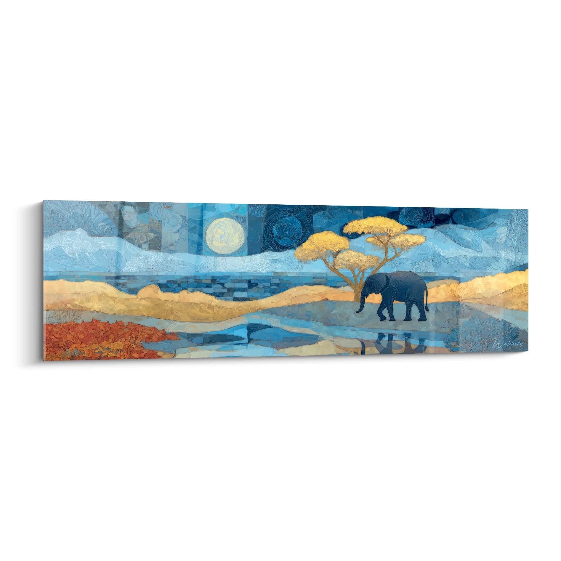 Tableau mural éléphant africain en couleurs vives représentant un paysage africain