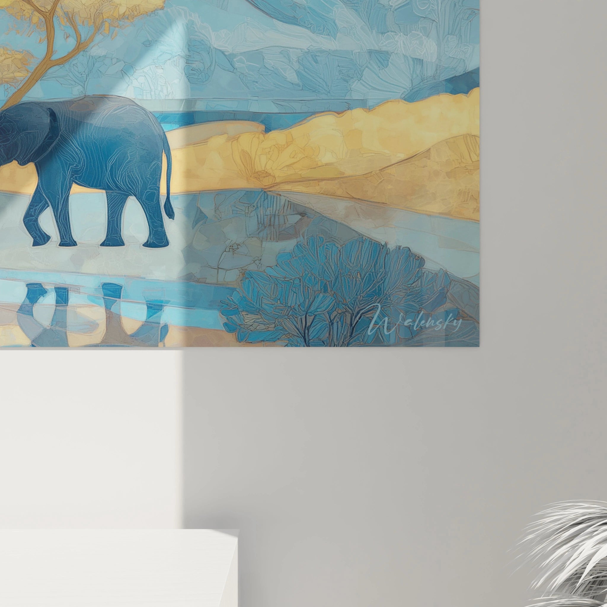 Tableau éléphant africain coloré avec des motifs de paysage pour une décoration murale moderne