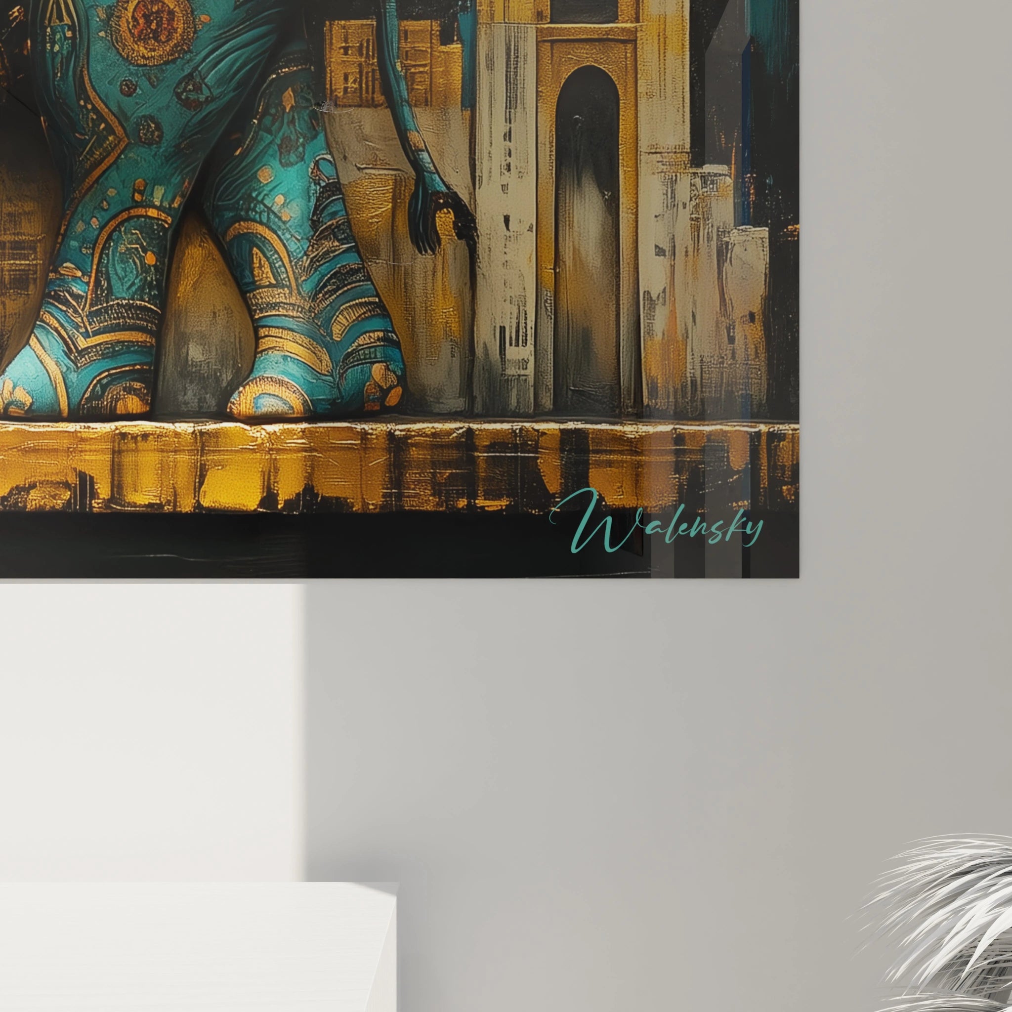 Tableau éléphant coloré de Walensky avec des motifs complexes et un fond artistique