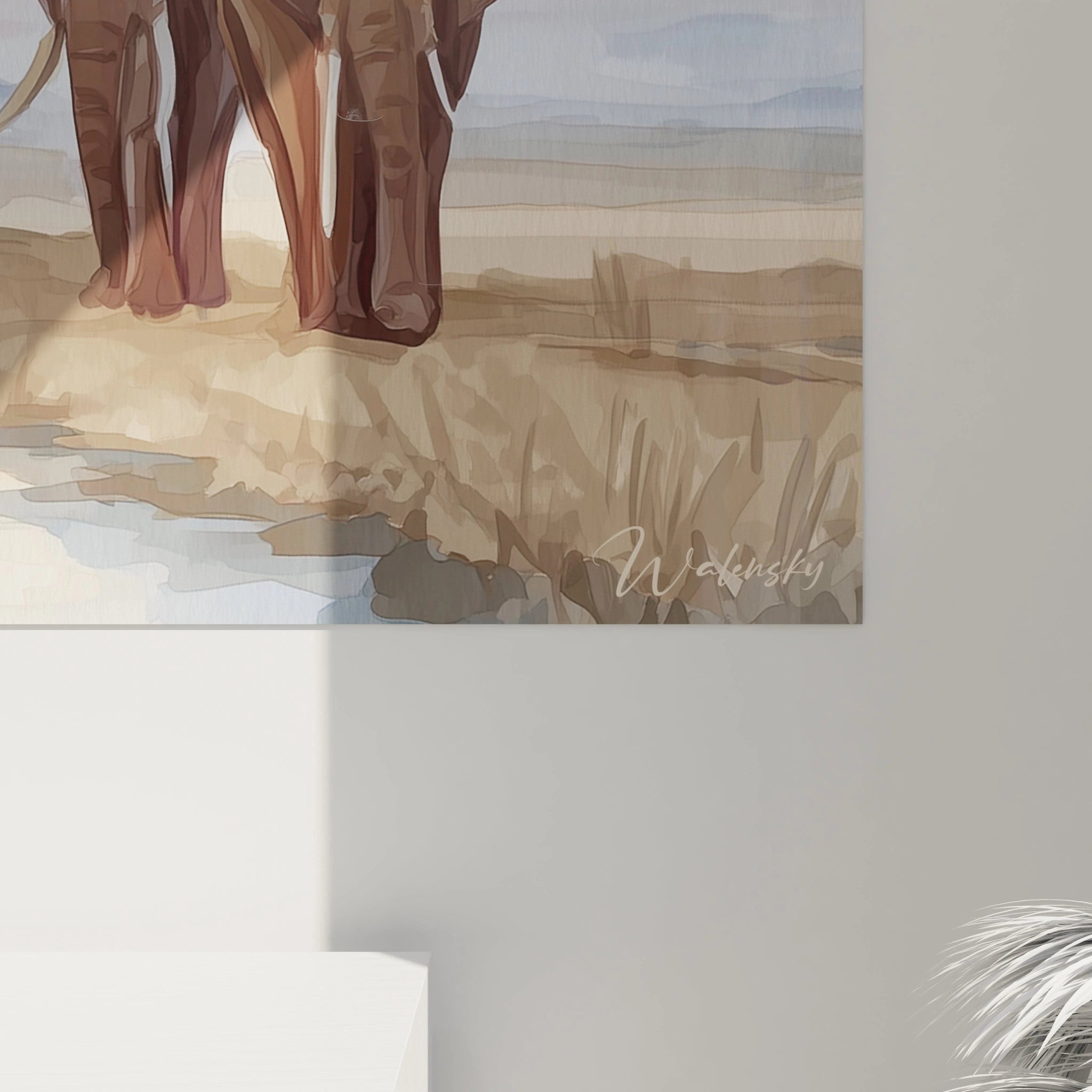 Tableau éléphant roi paysage africain de Walensky illustrant des éléphants majestueux dans un environnement naturel.