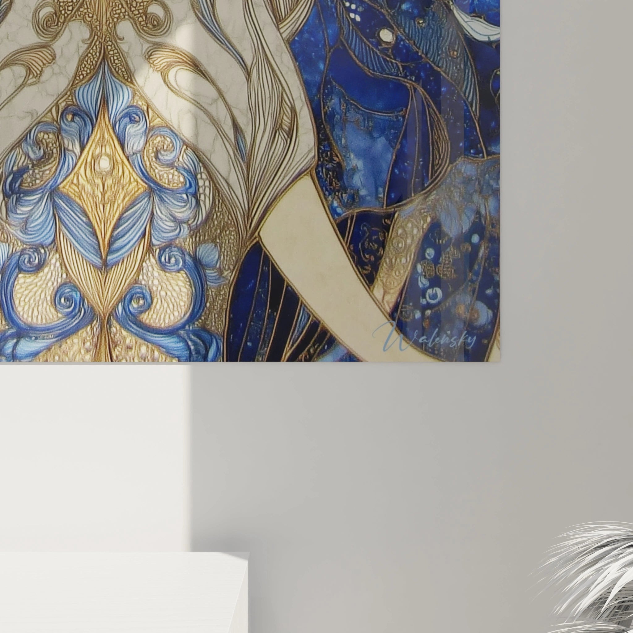 Tableau mural Walensky tableau éléphant tribal bleu et or ornemental design détaillé pour salon